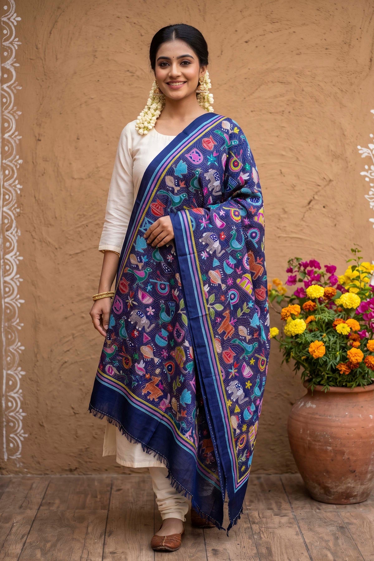 Pure Bangalore Silk Kantha Stitch Dupatta SN26KD103