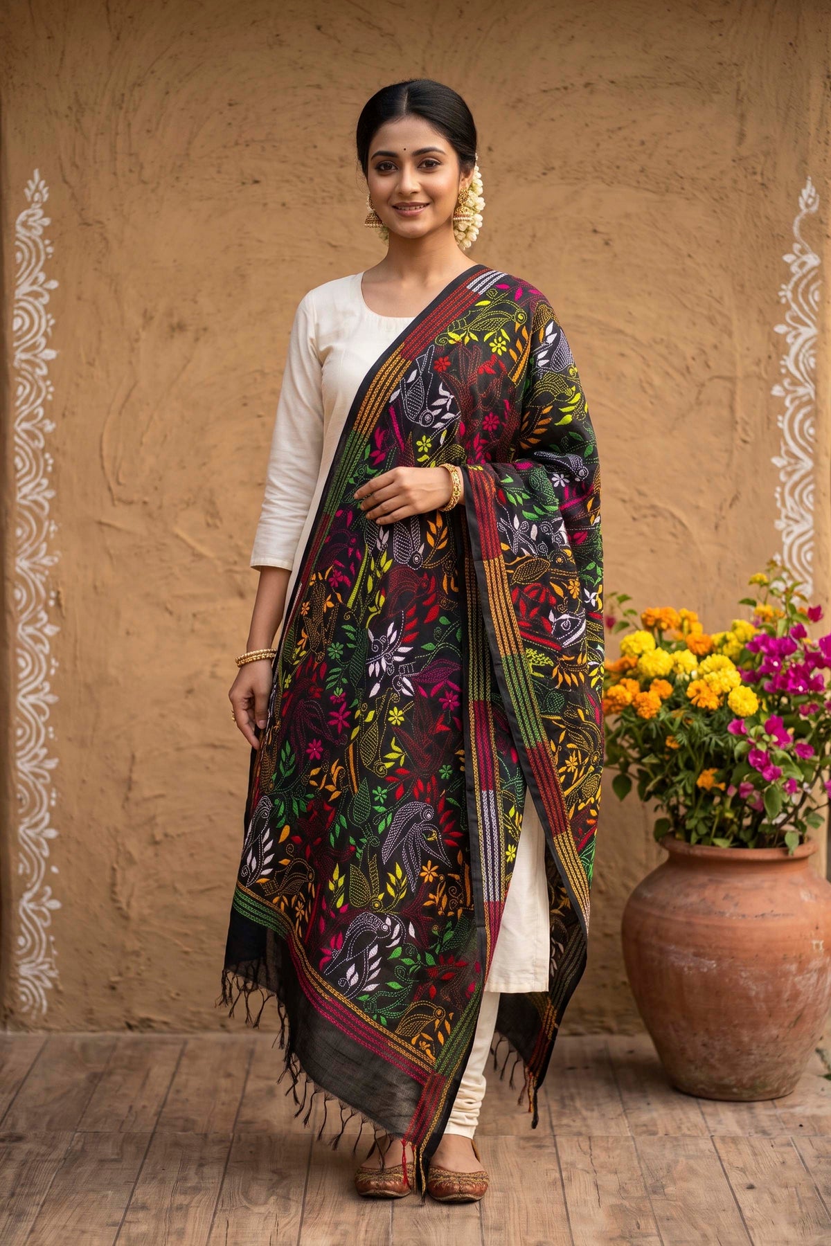 Cotton Kantha Stitch Dupatta SN26KD183