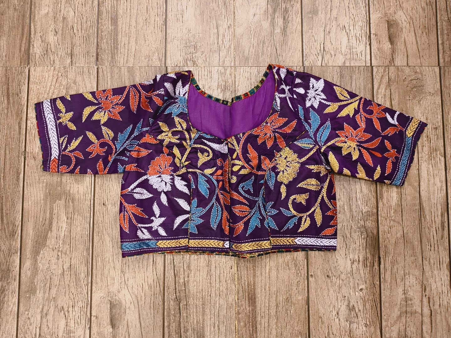 Violet Pure Bangalore Silk Kantha Stitch Blouse SN26WP079