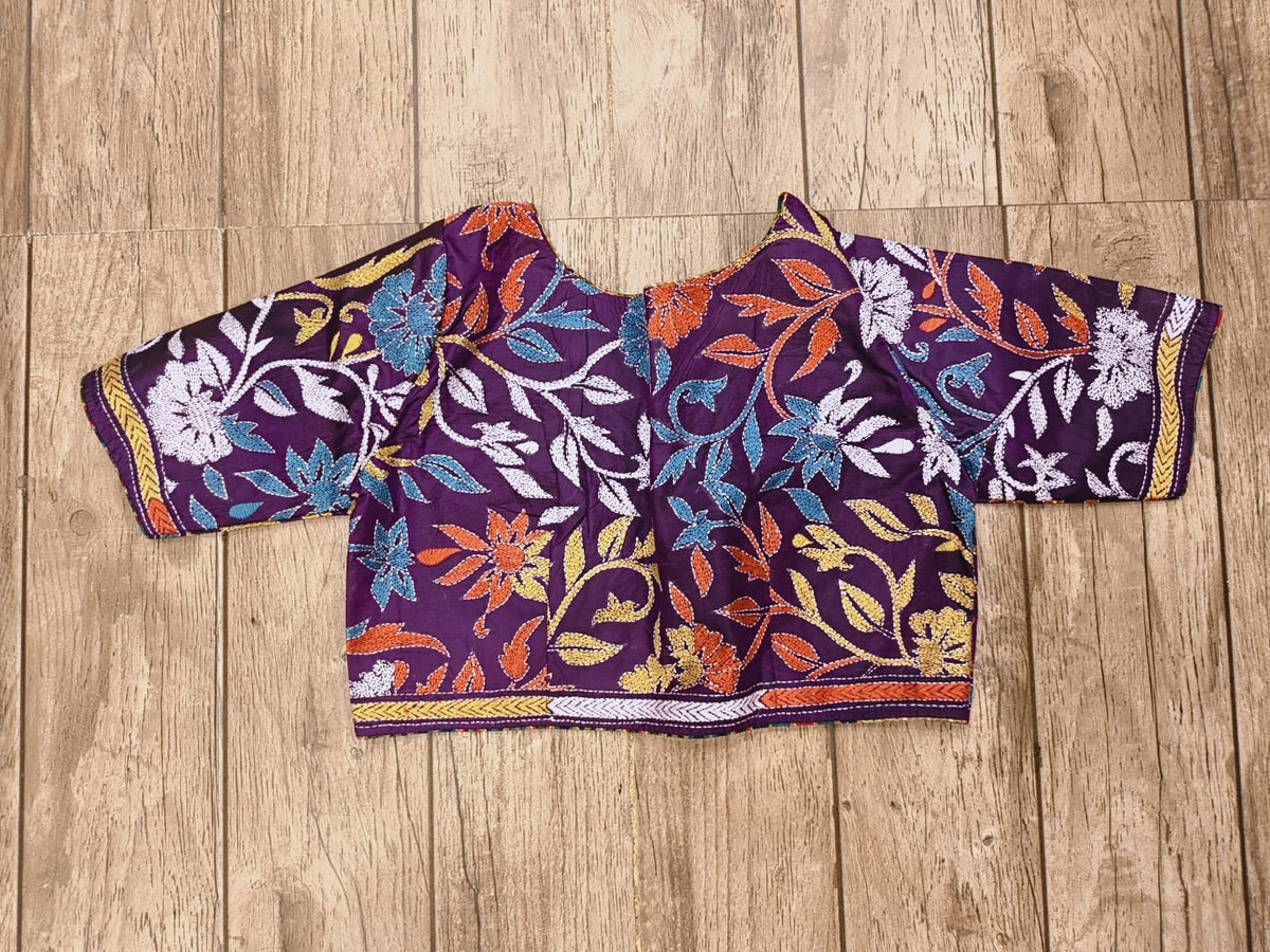 Violet Pure Bangalore Silk Kantha Stitch Blouse SN26WP079