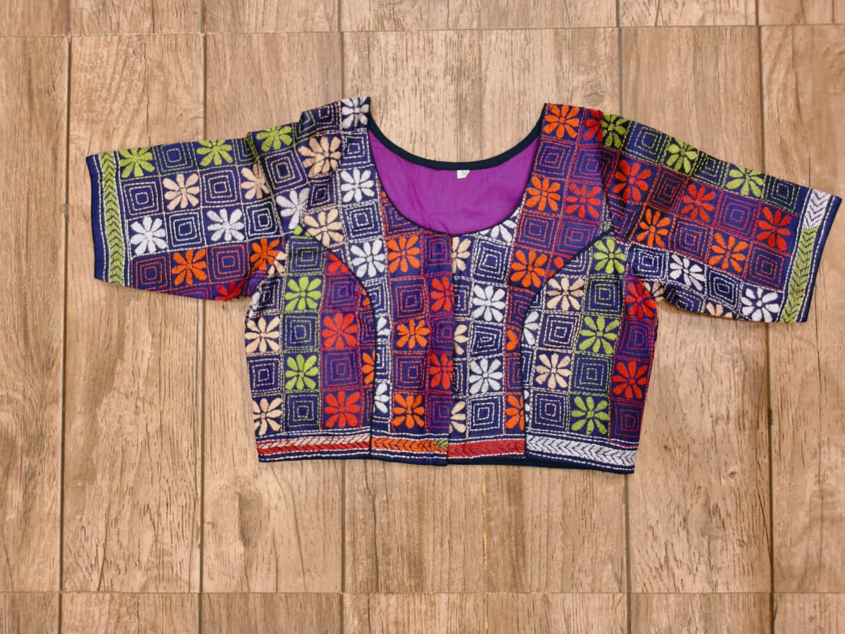 Blue Pure Bangalore Silk Kantha Stitch Blouse SN26WP082