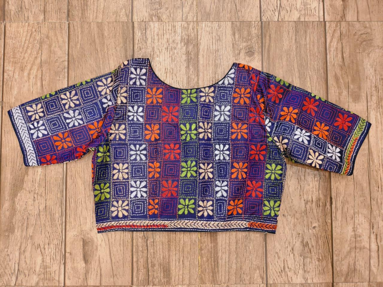 Blue Pure Bangalore Silk Kantha Stitch Blouse SN26WP082
