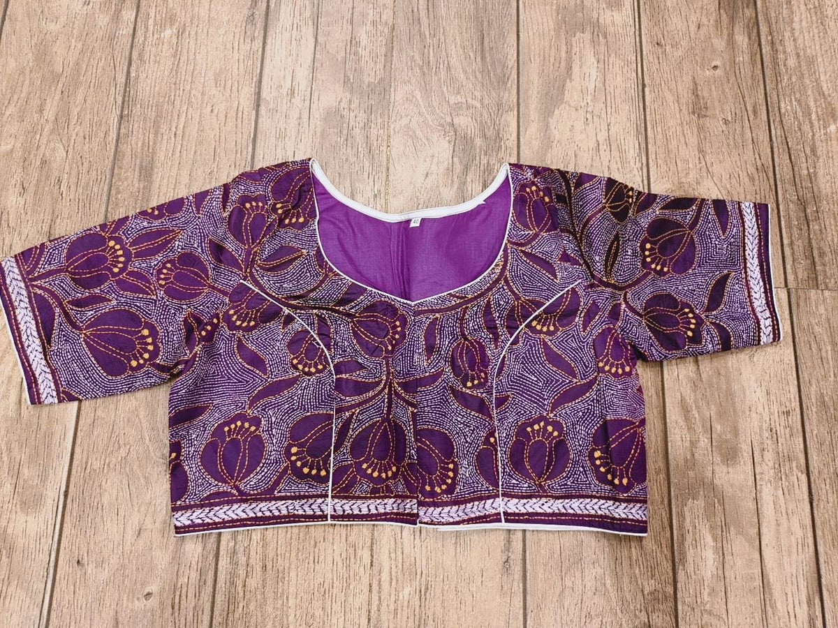 Purple Pure Bangalore Silk Kantha Stitch Blouse SN26WP086