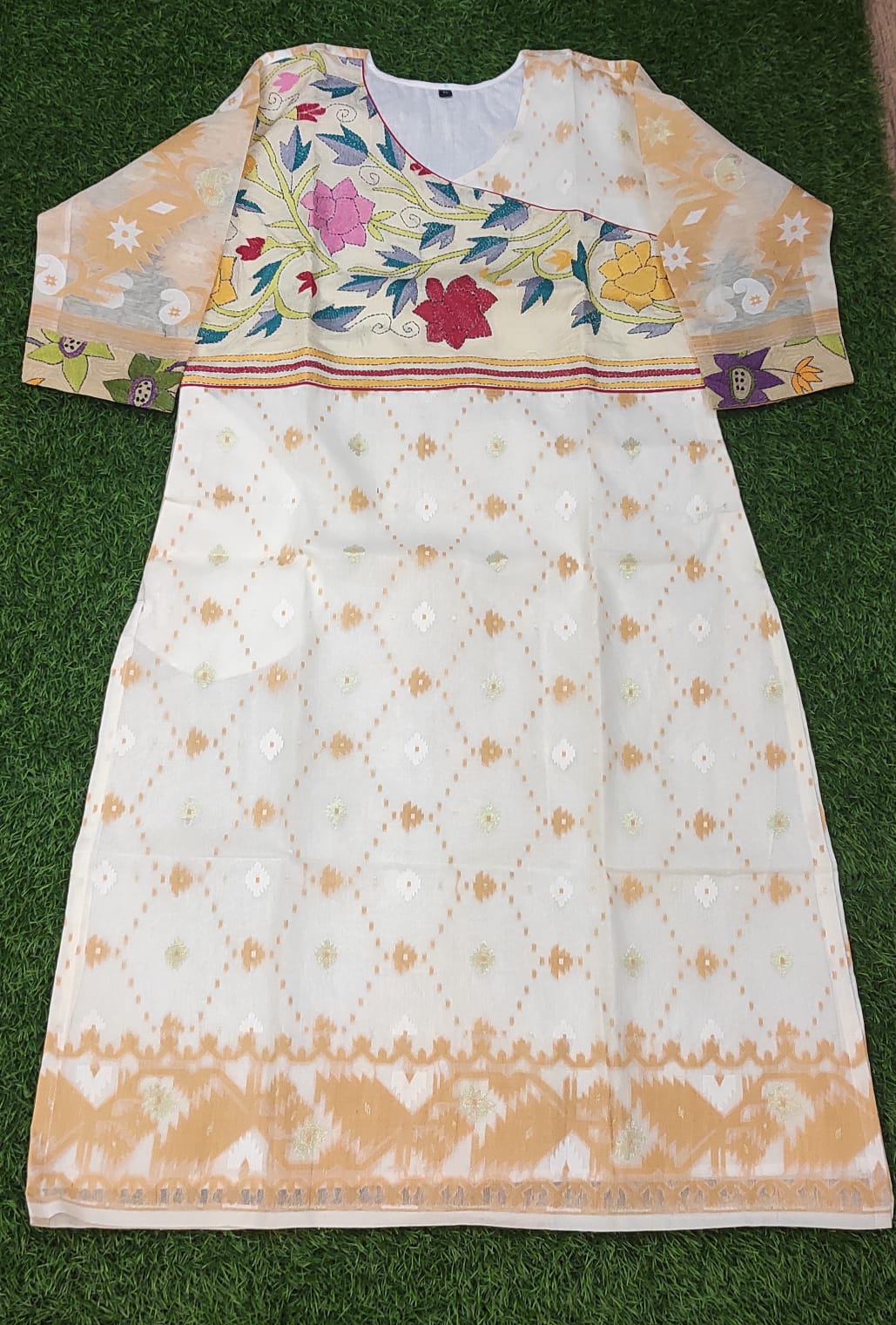 Resham Jamdani Kantha stitch patch Kurti SN2023WPRJ87