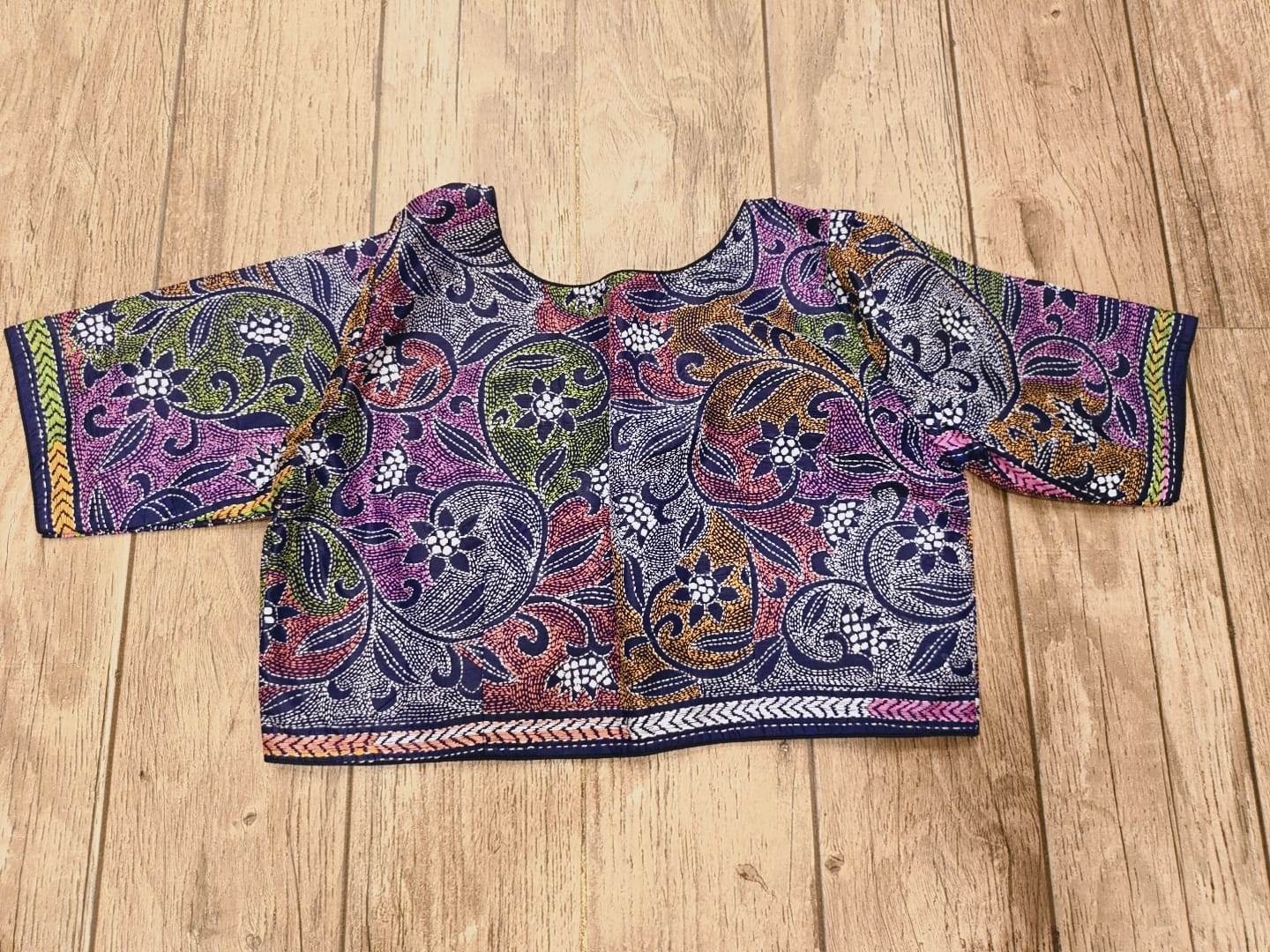 Blue Pure Bangalore Silk Kantha Stitch Blouse SN26WP087