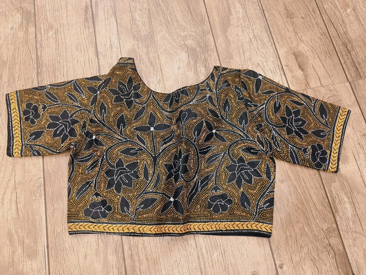 Black Pure Bangalore Silk Kantha Stitch Blouse SN26WP089
