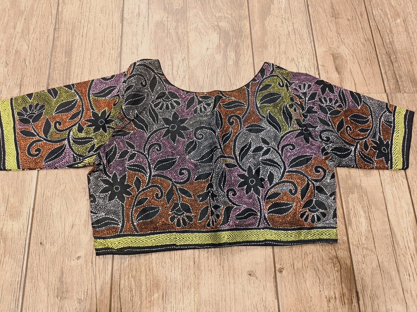 Black Pure Bangalore Silk Kantha Stitch Blouse SN26WP095