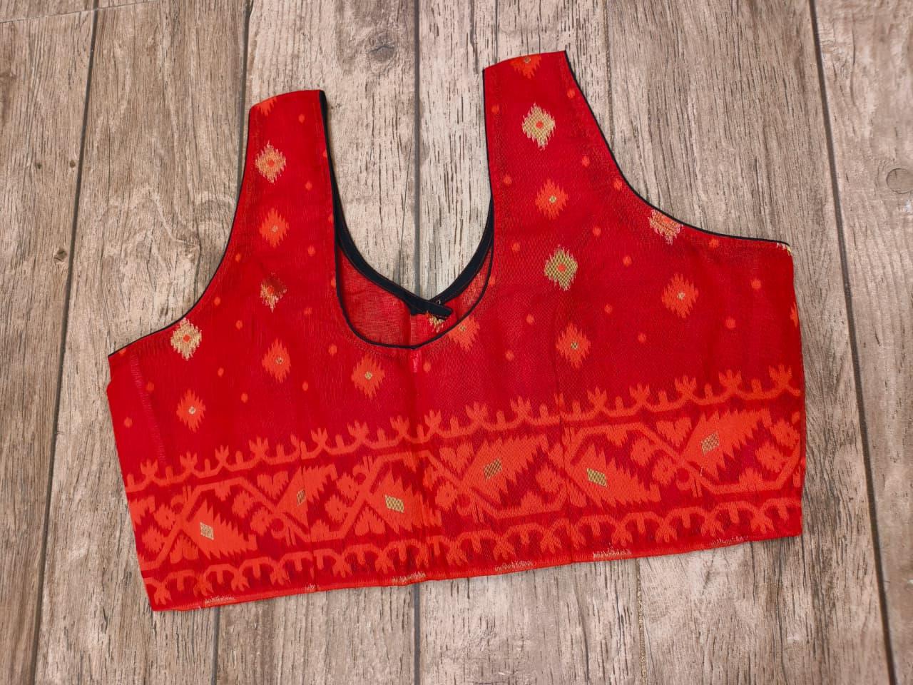 Red Sleeveless Rasham Jamdani Blouse SN26WP105