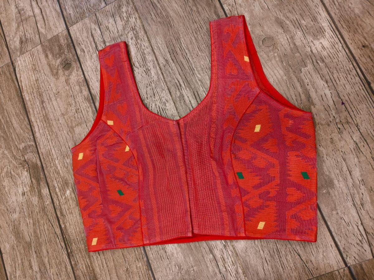 Red Sleeveless Rasham Jamdani Blouse SN26WP110