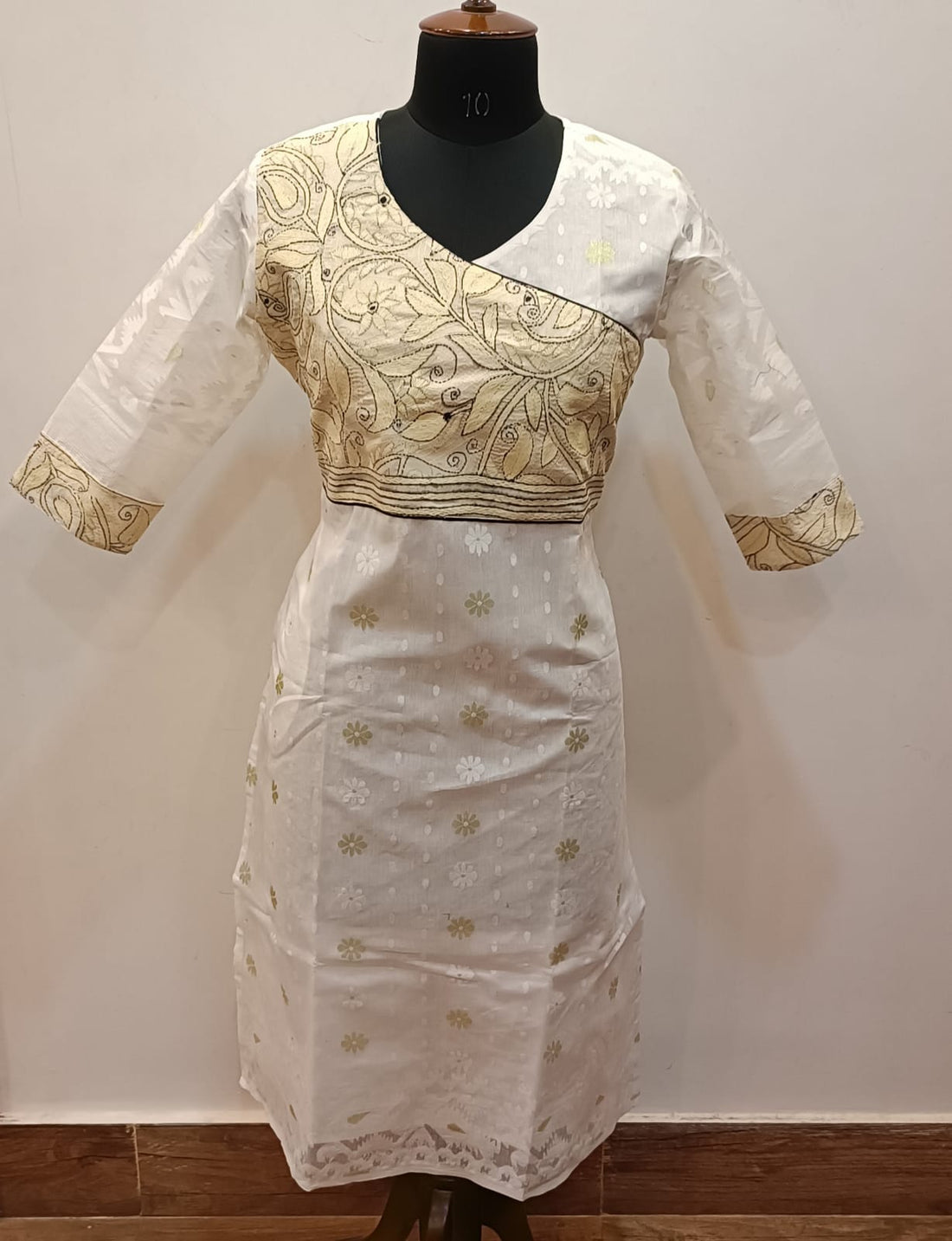 Resham Jamdani Kantha stitch patch Kurti SN2023WPRJ123