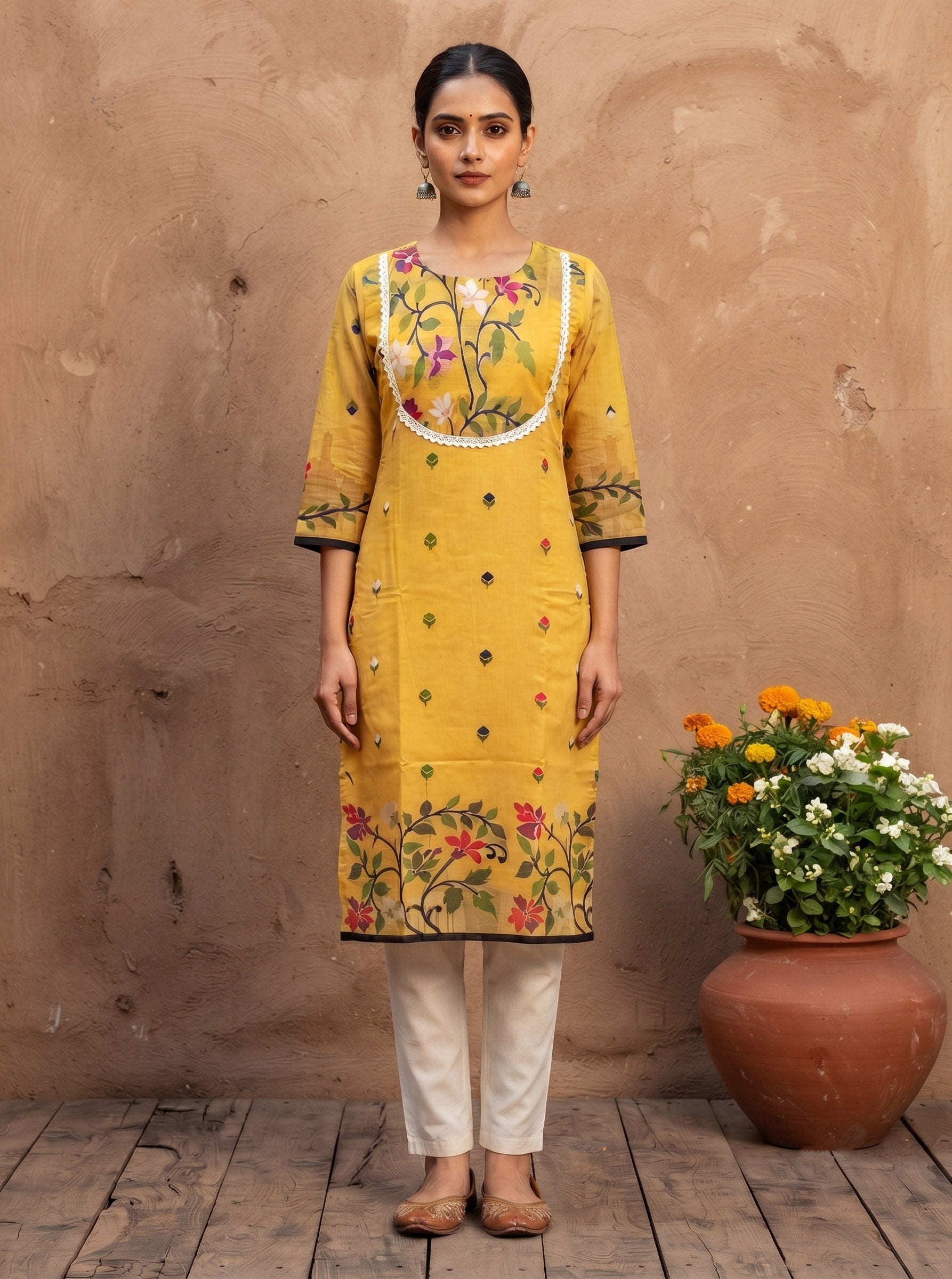 Resham Maslin Jamdani Kurti SN2025WPRJ140
