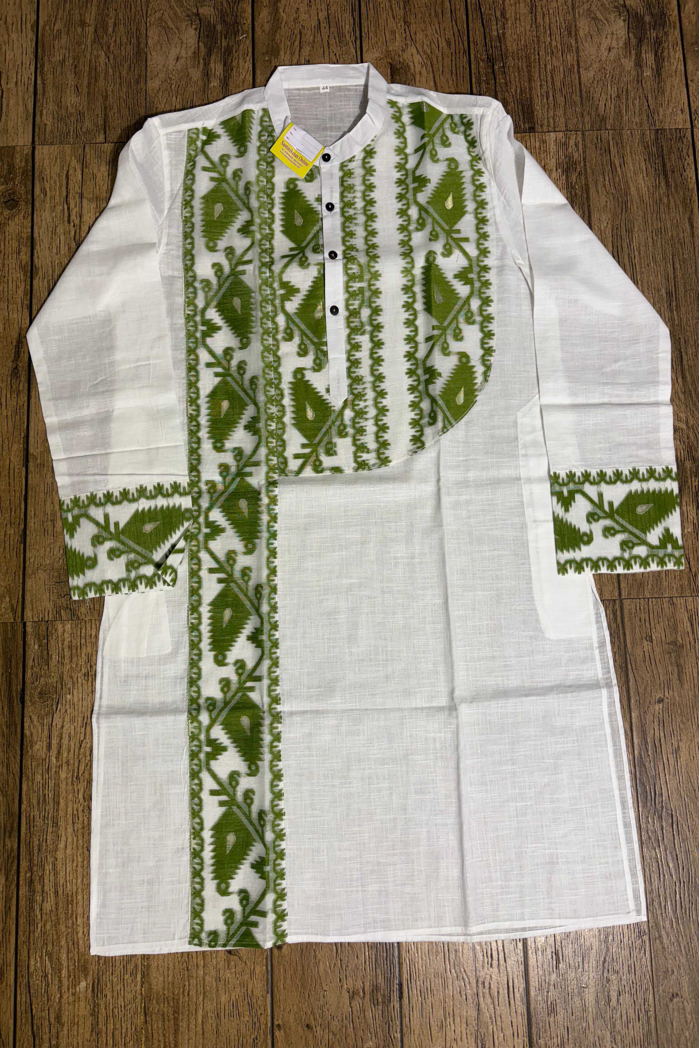 White Color Cotton with Jamdani Patch Work Panjabi