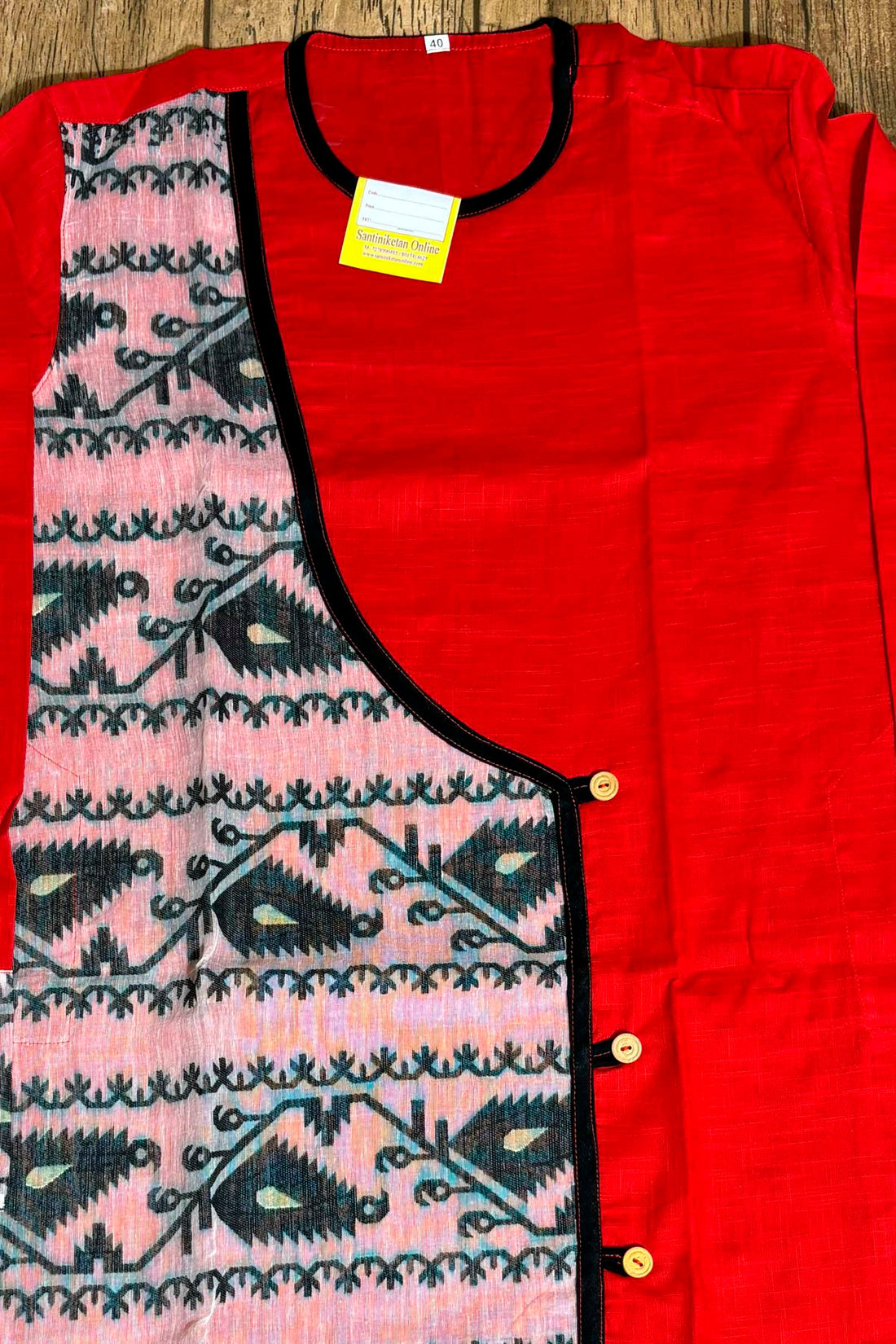 Red Color Cotton with Jamdani Patch Work Panjabi