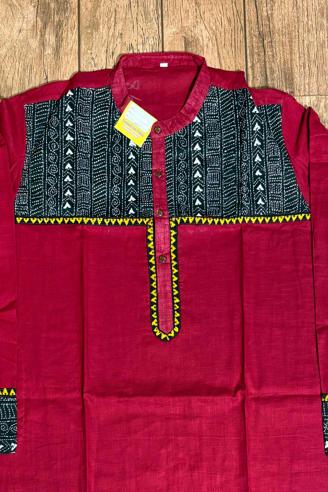 Maroon Color Cotton with Multicolor Thread Black Kantha Patch Work Panjabi
