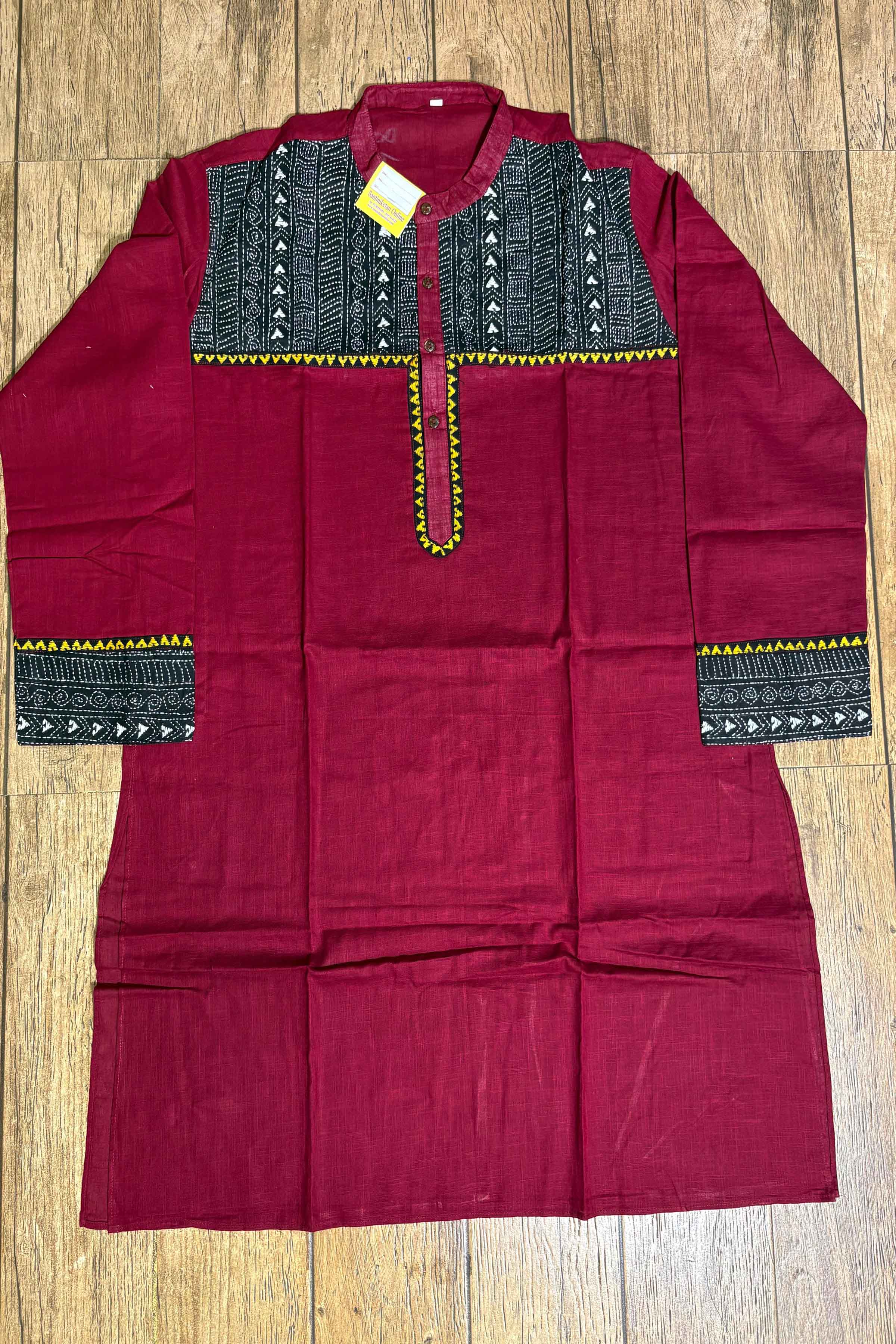 Maroon Color Cotton with Multicolor Thread Black Kantha Patch Work Panjabi