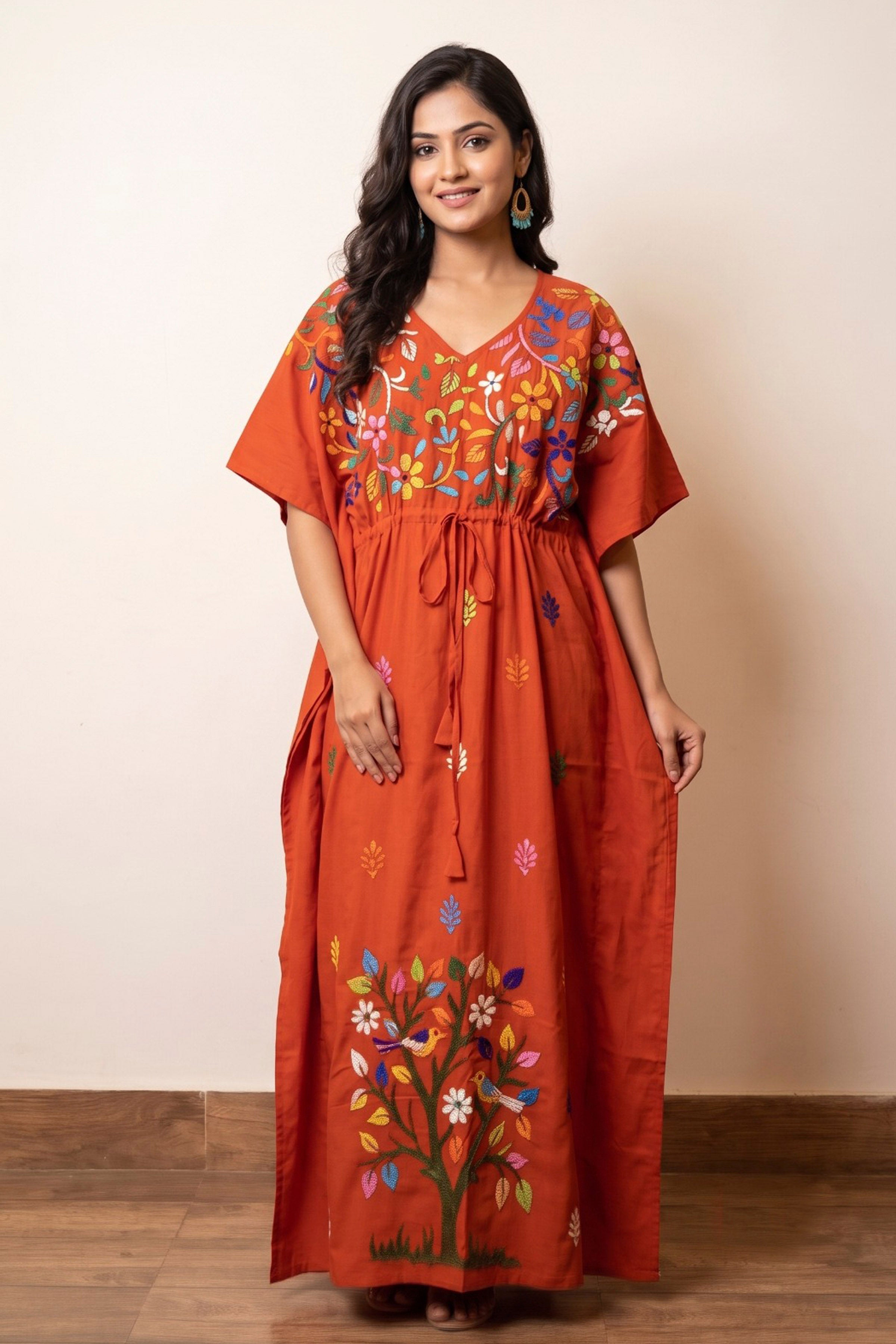Kantha Hand Embroidery Cotton Kaftan SN26160