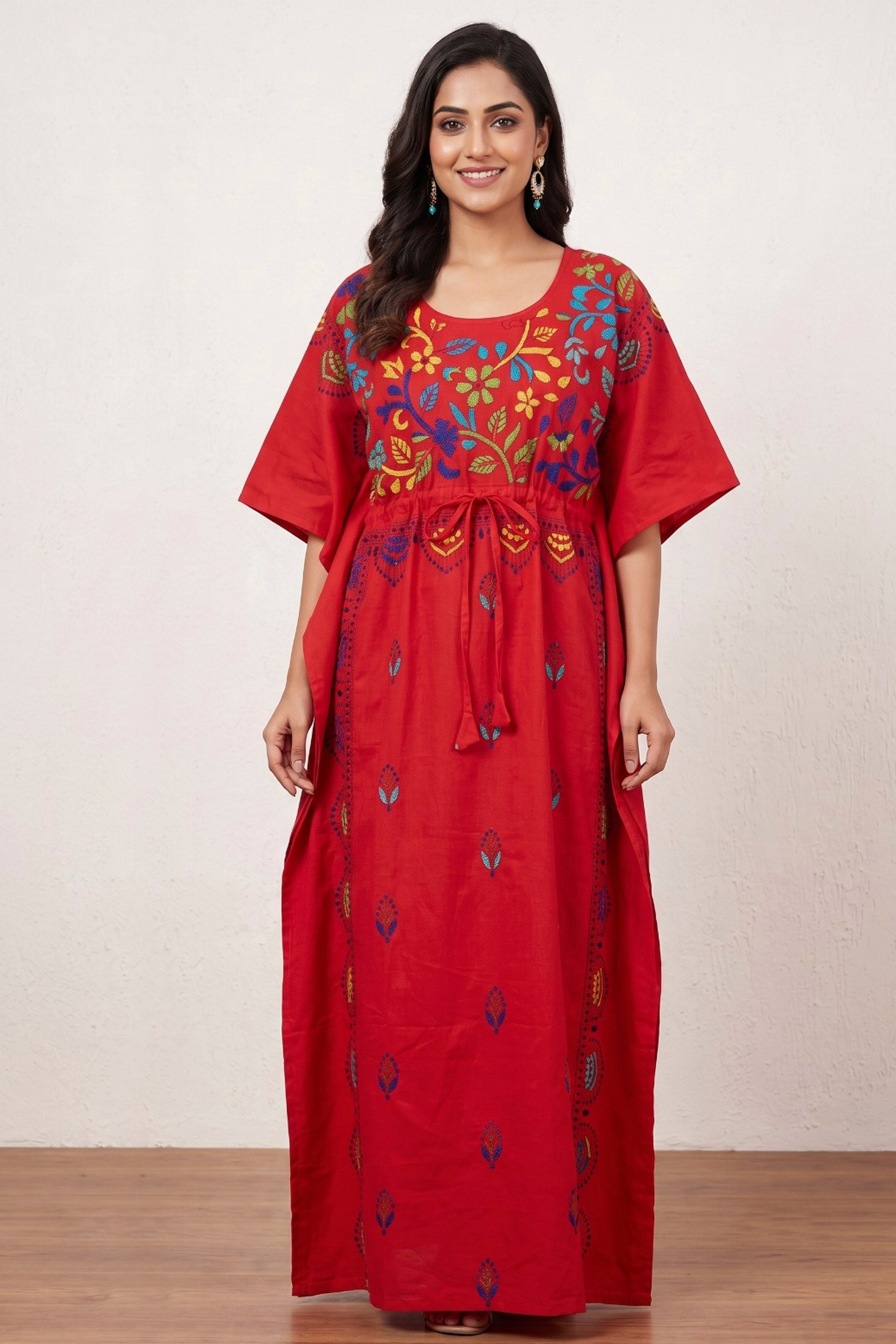 Kantha Hand Embroidery Cotton Kaftan SN26163