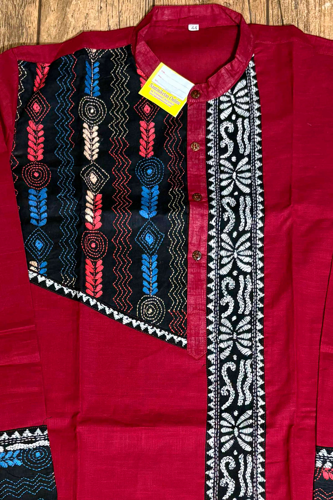 Maroon Color Cotton with Multicolor Thread Kantha Patch Work Panjabi