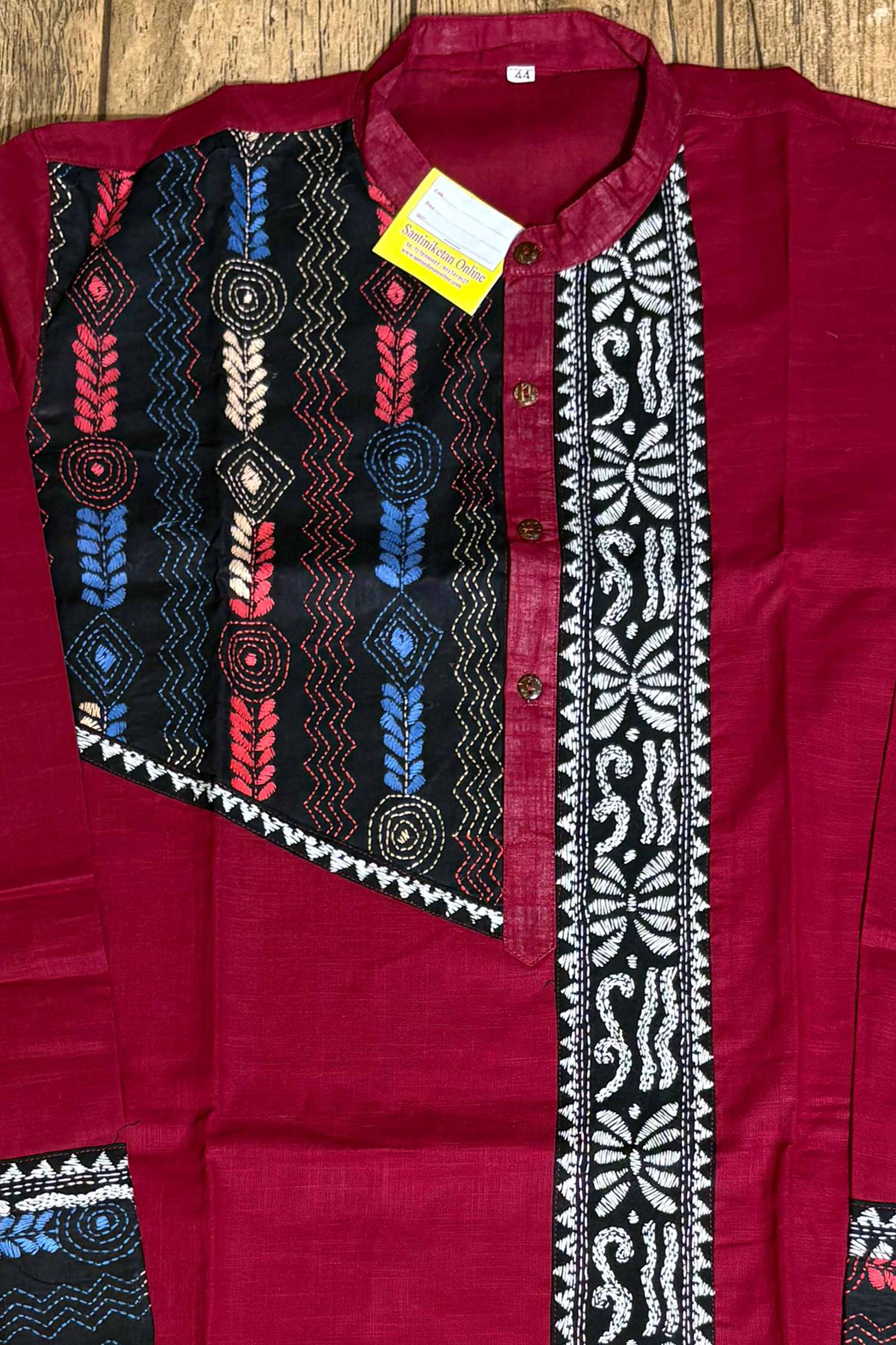 Maroon Color Cotton with Multicolor Thread Kantha Patch Work Panjabi