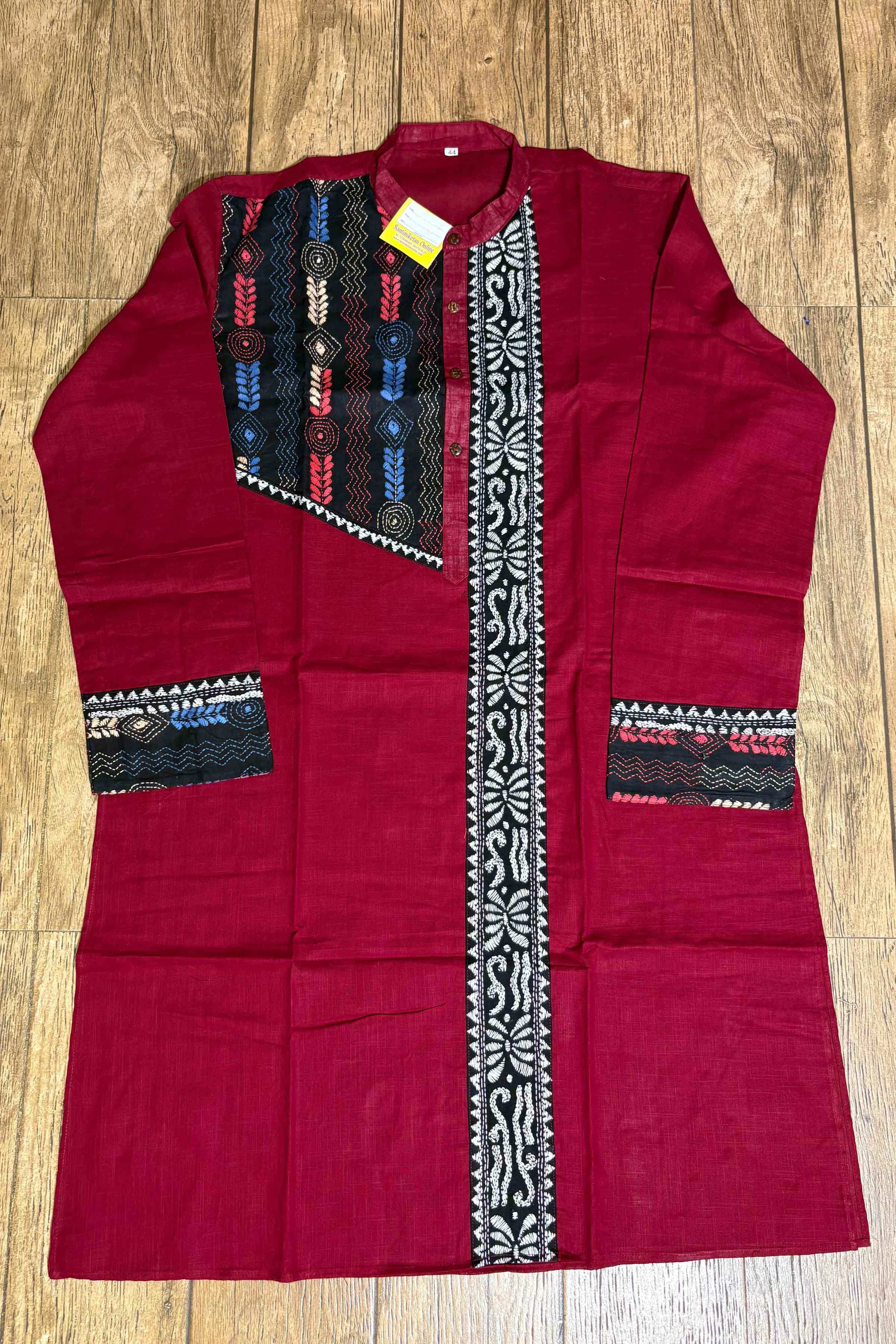 Maroon Color Cotton with Multicolor Thread Kantha Patch Work Panjabi