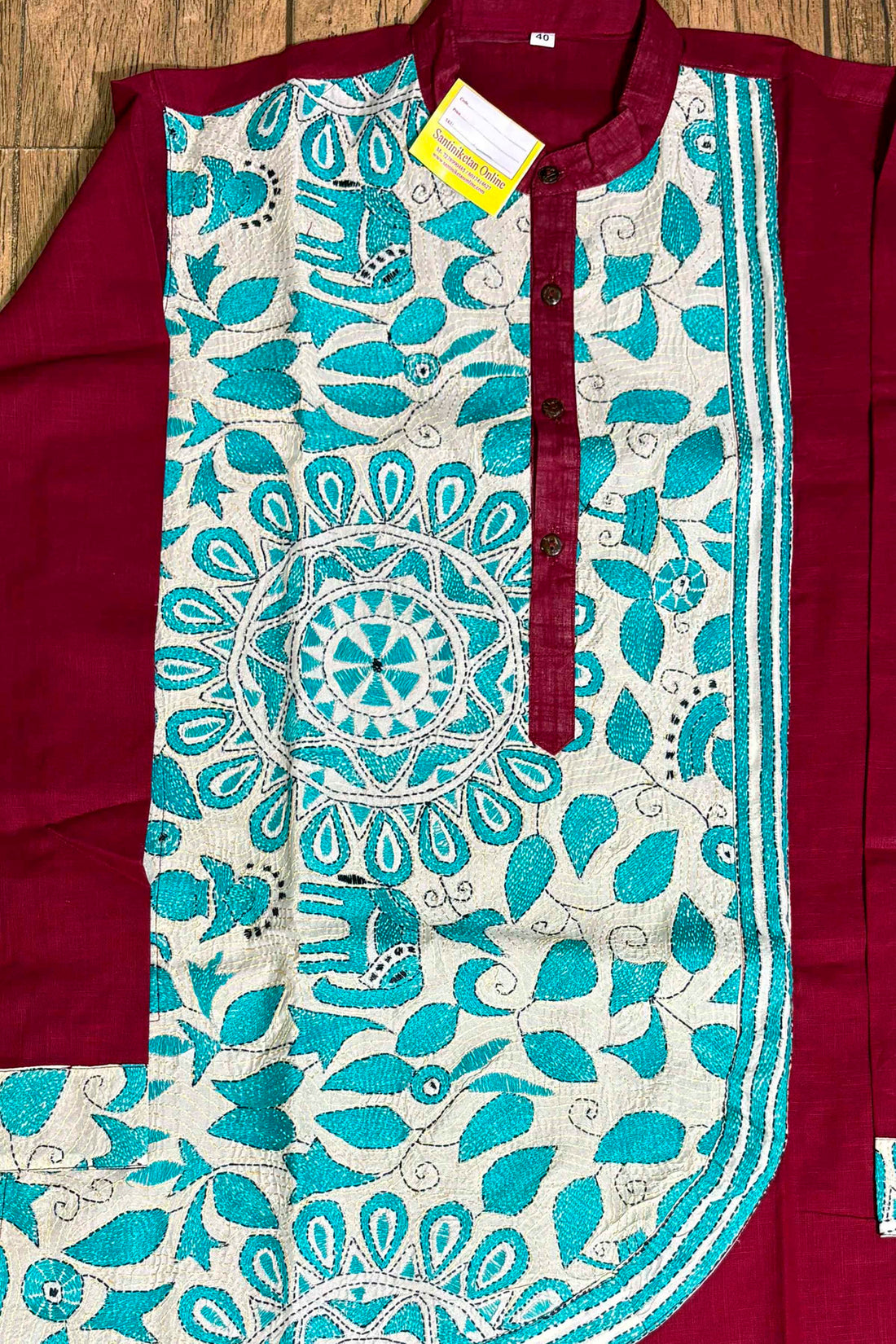Maroon Color Cotton with Single color Thread Kantha Patch Work Panjabi