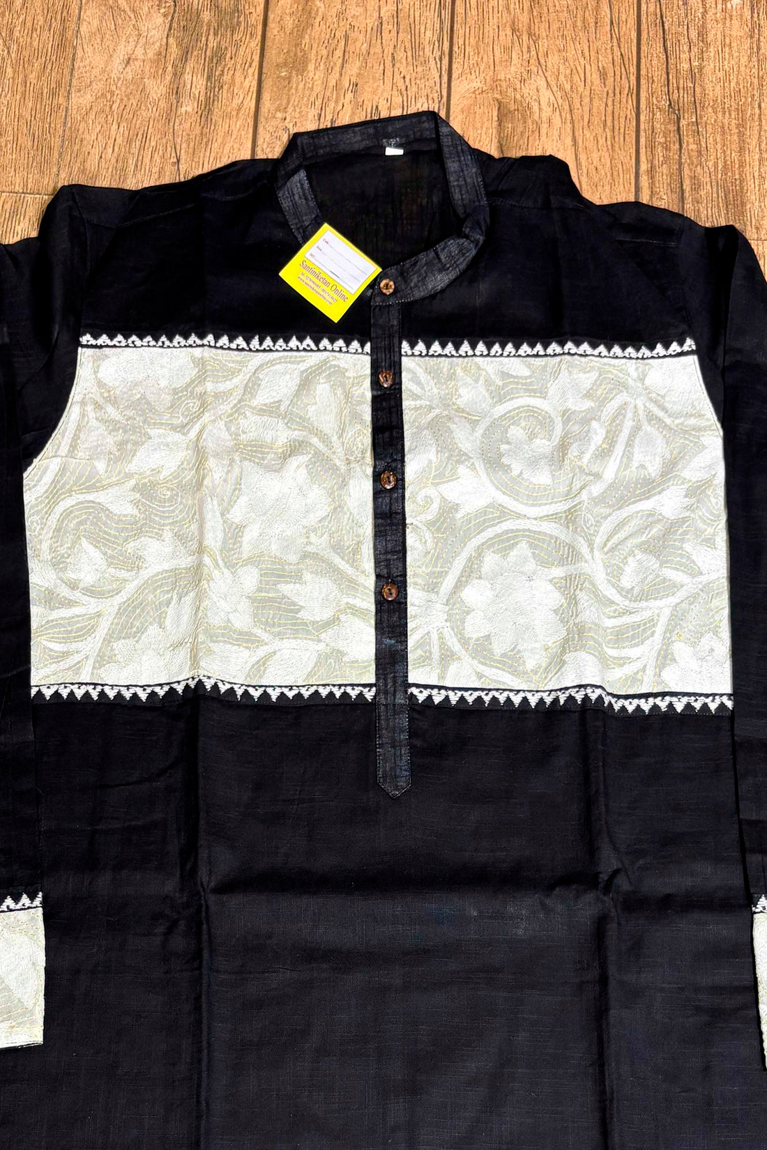 Black Color Cotton with White color Thread Kantha Patch Work Panjabi