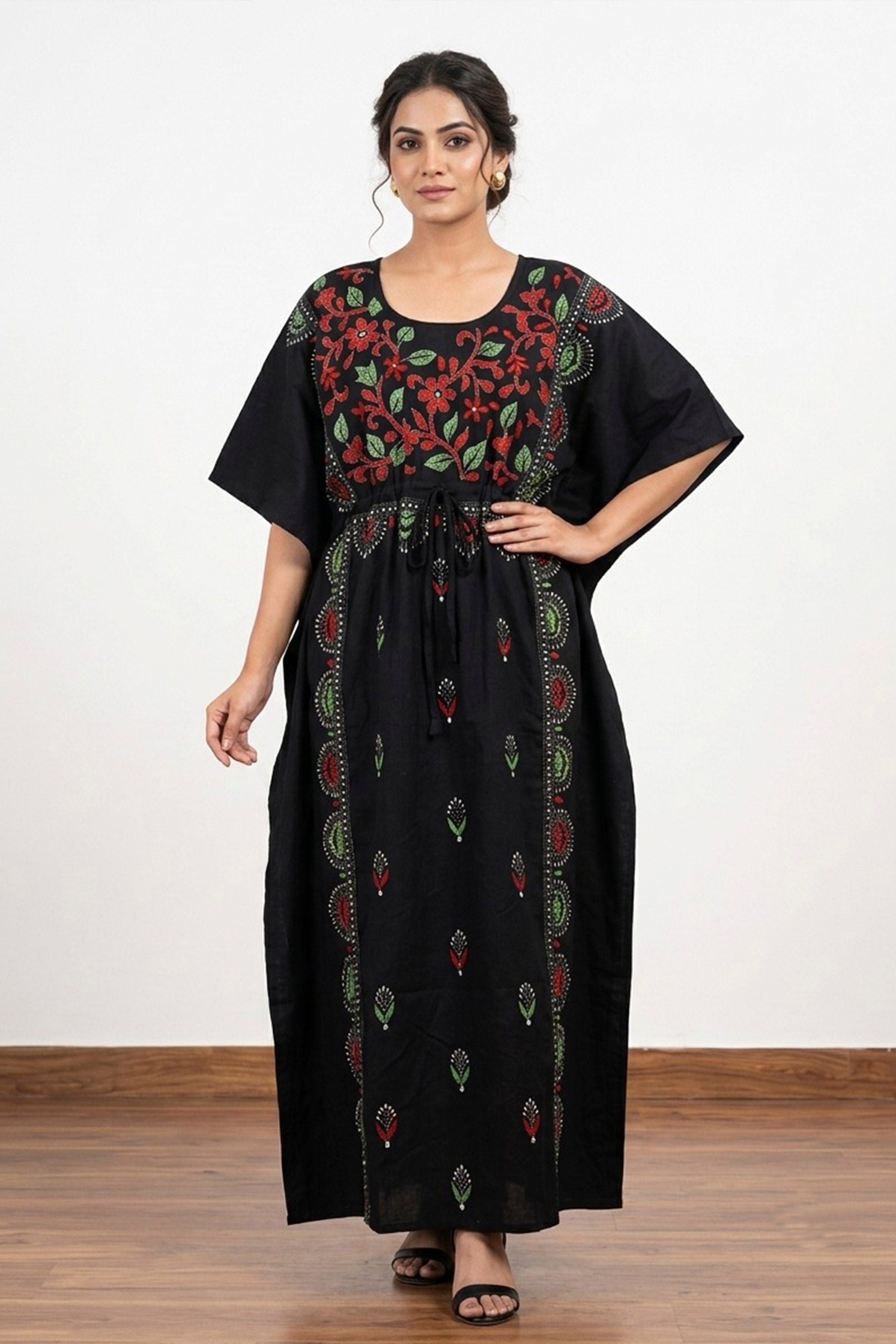 Kantha Hand Embroidery Cotton Kaftan SN26175