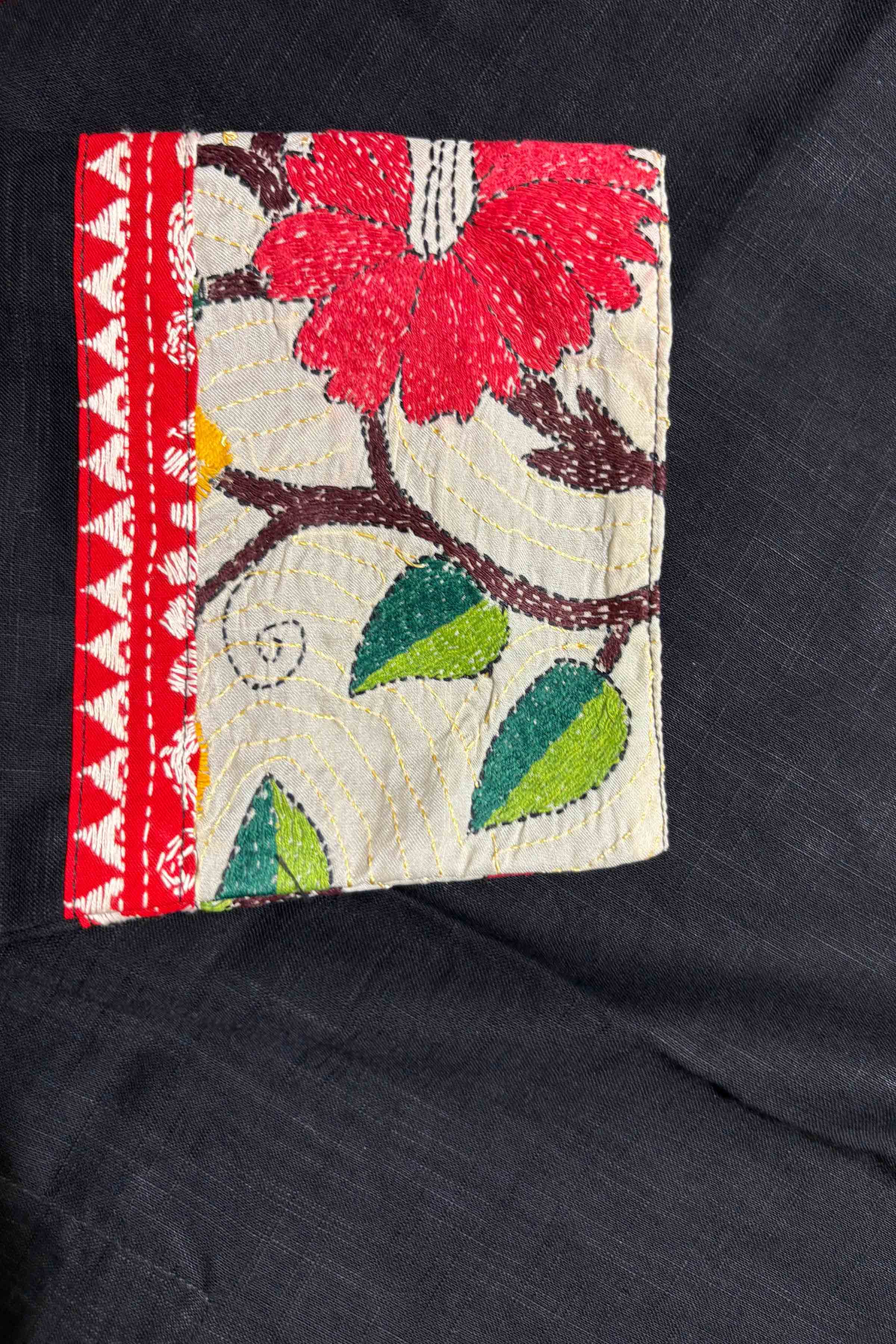 Black Color Cotton with Multicolor Thread Kantha Patch Work Panjabi