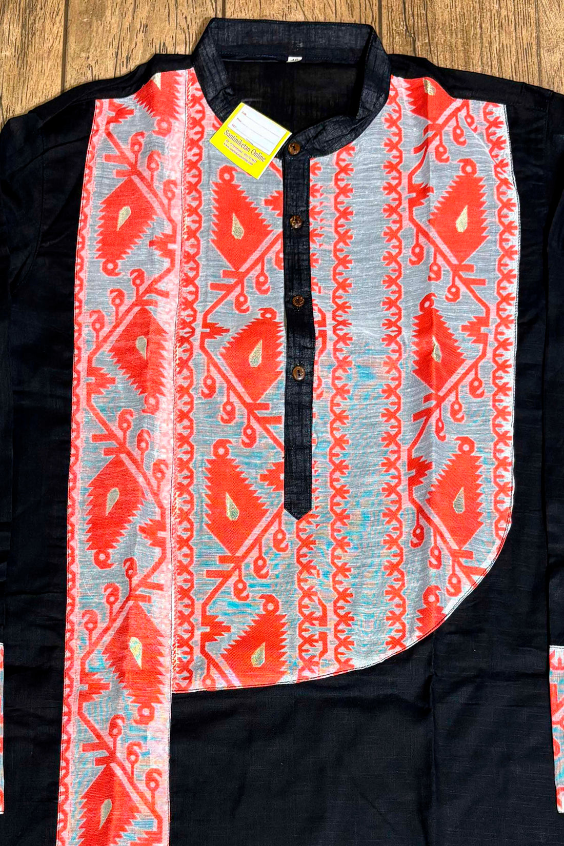 Black Color Cotton with Orange Jamdani Patch Work Panjabi