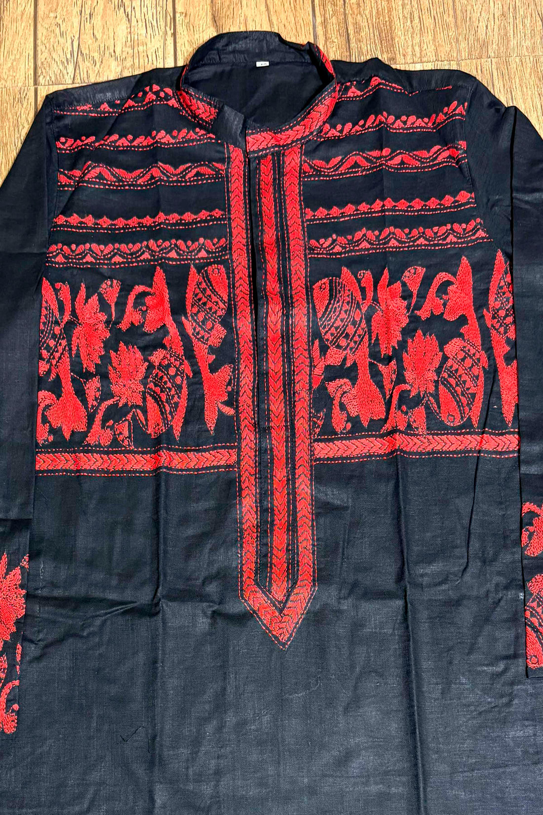 Black Color Cotton with Red Color Thread Work Kantha Panjabi