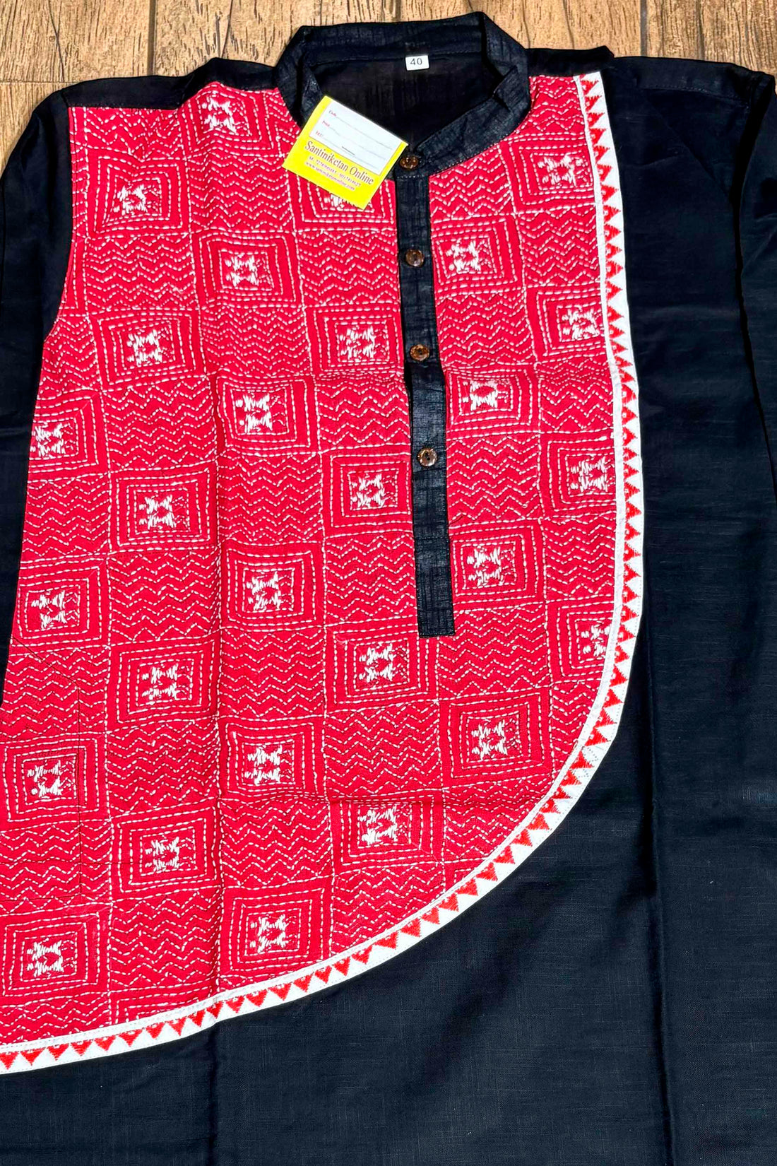 Black Color Cotton and Red color Kantha Patch Work Panjabi