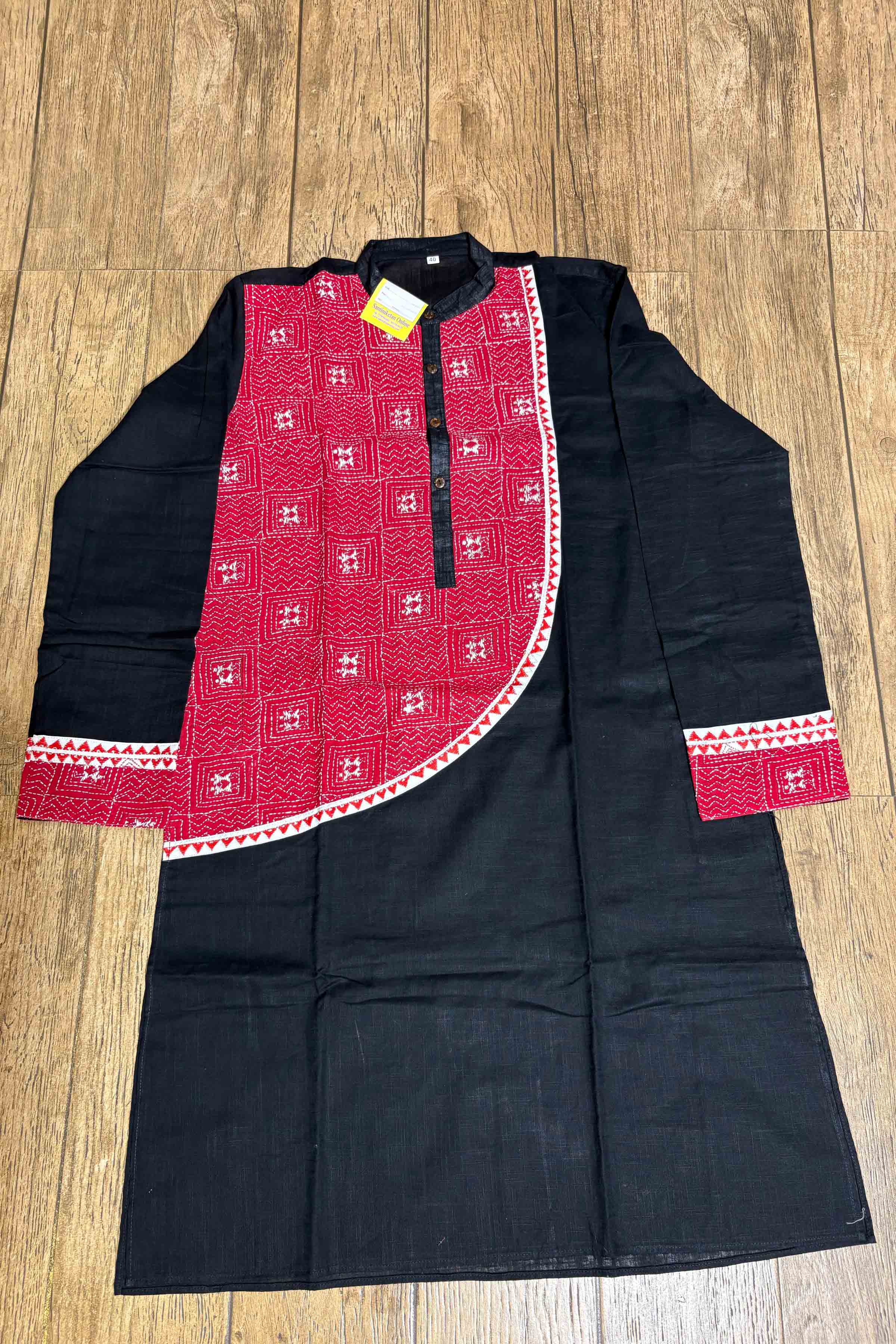 Black Color Cotton and Red color Kantha Patch Work Panjabi