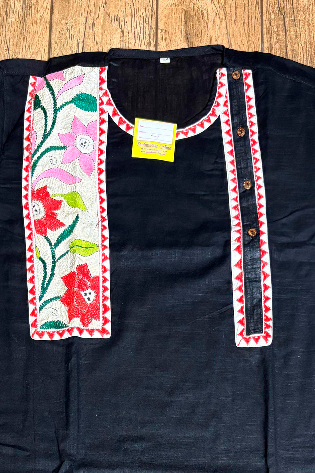 Black Color Cotton and Multicolor Kantha Patch Work Panjabi