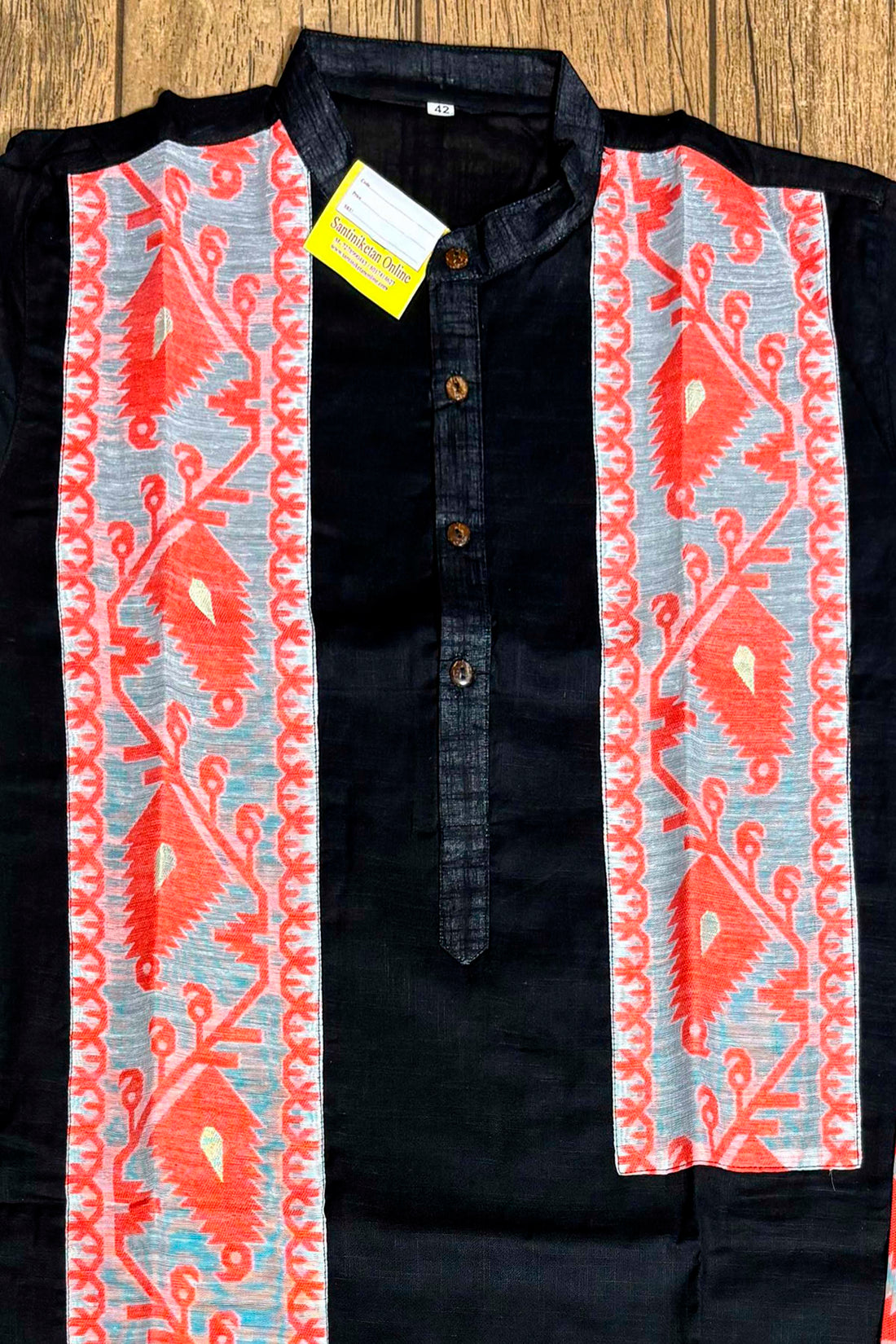 Black Color Cotton with Orange Jamdani Patch Work Panjabi