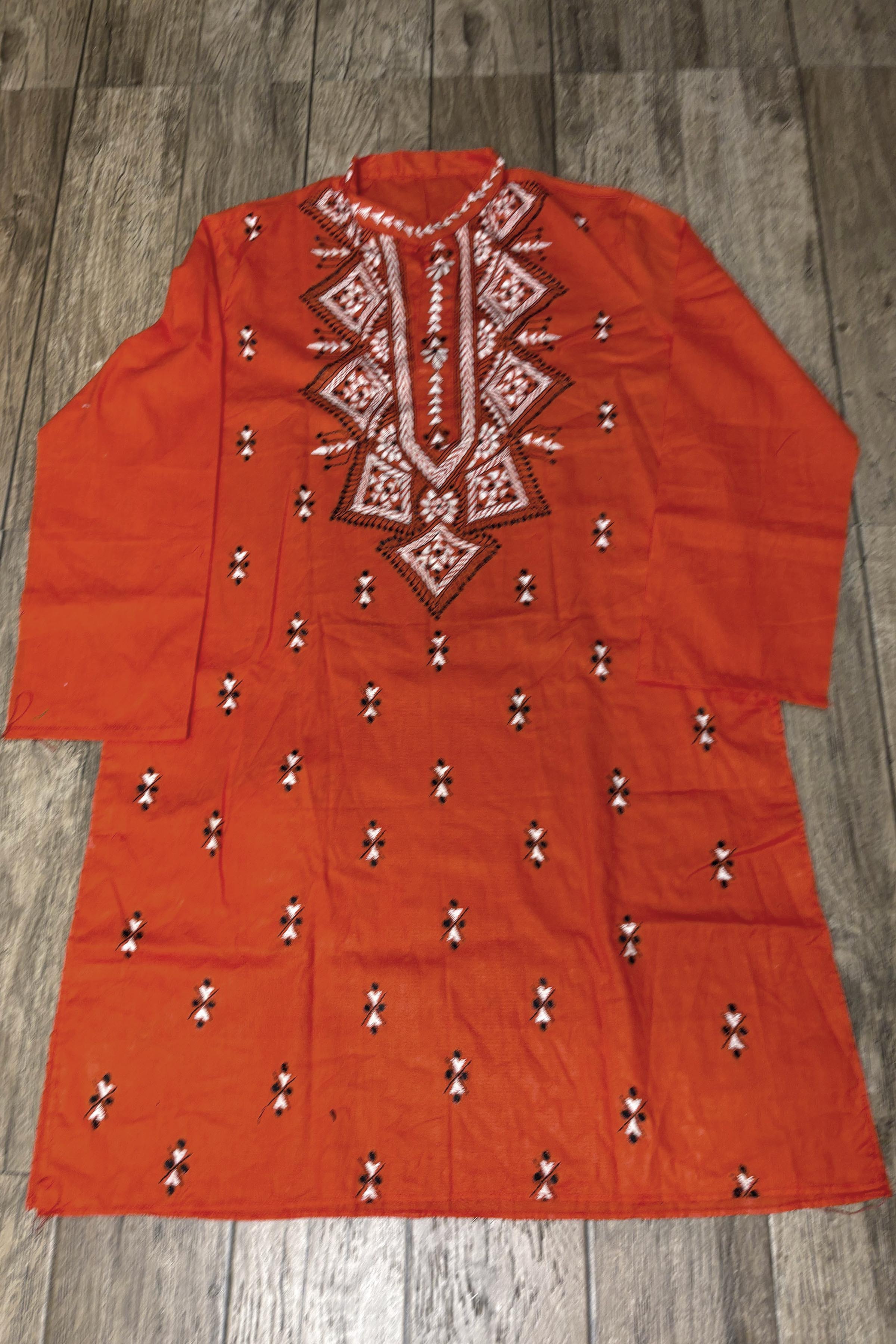 Red Pure Cotton with Kantha Work (Hand Embroidery) Panjabi