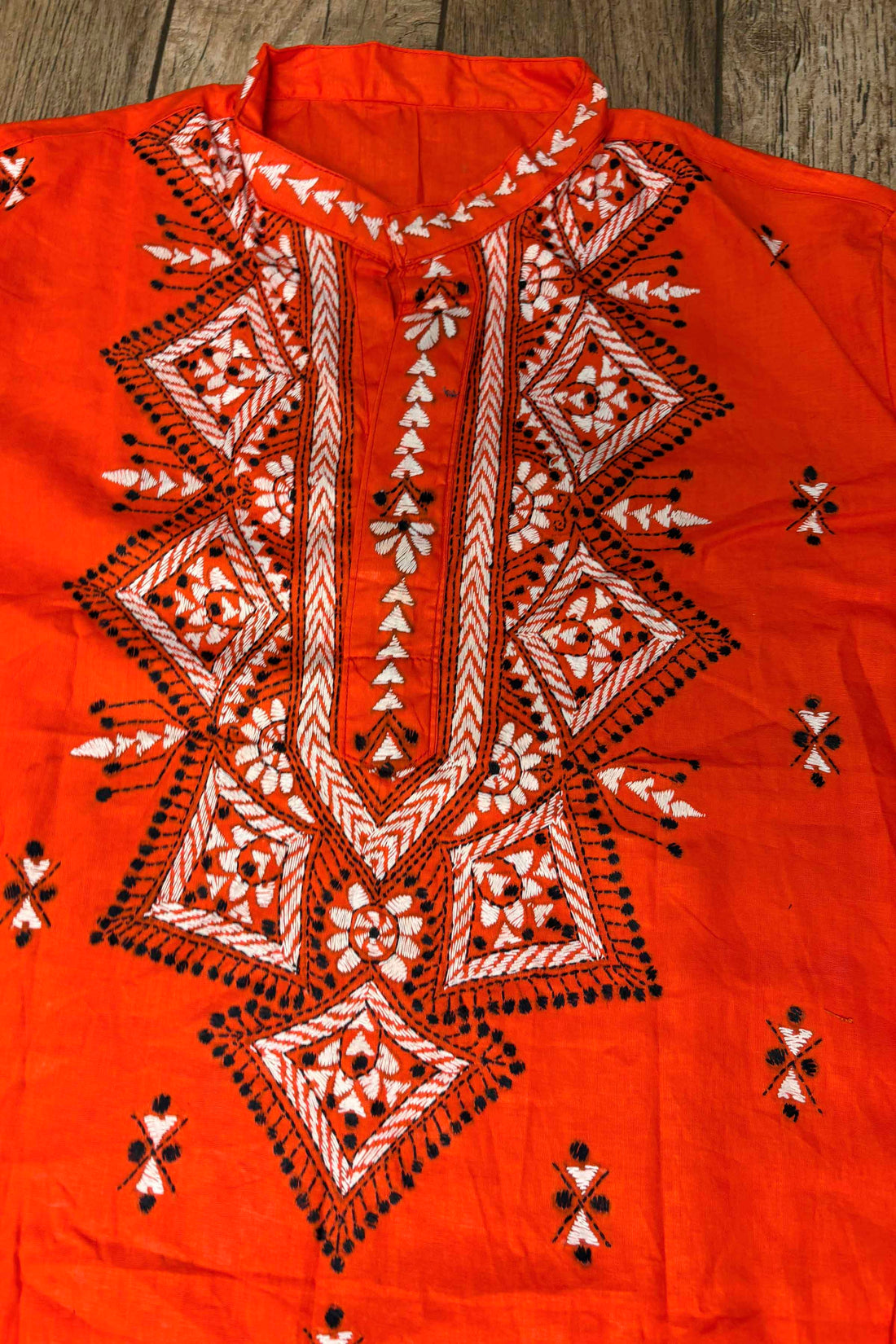 Red Pure Cotton with Kantha Work (Hand Embroidery) Panjabi