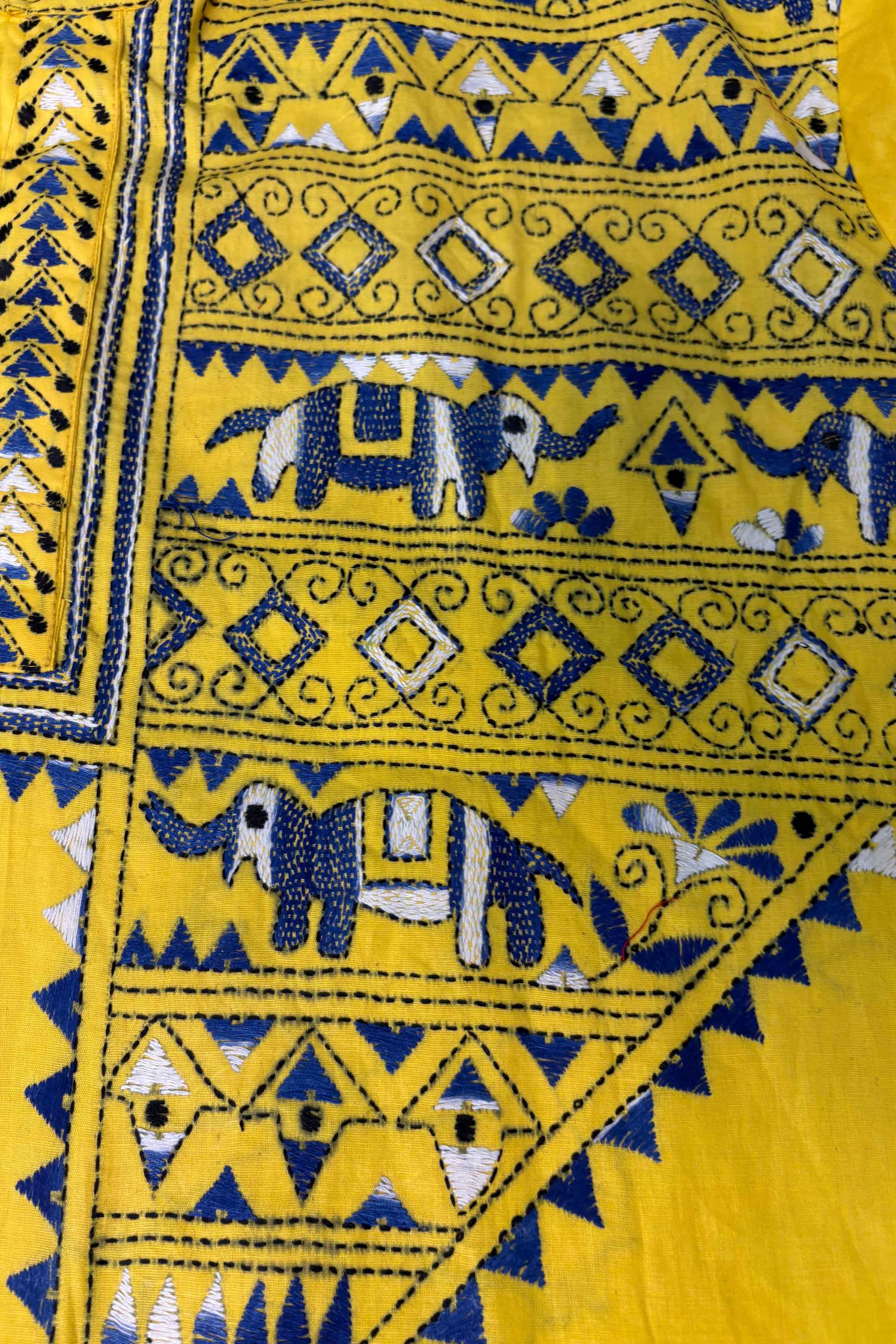 Yellow Pure Cotton with Kantha Work (Hand Embroidery) Panjabi