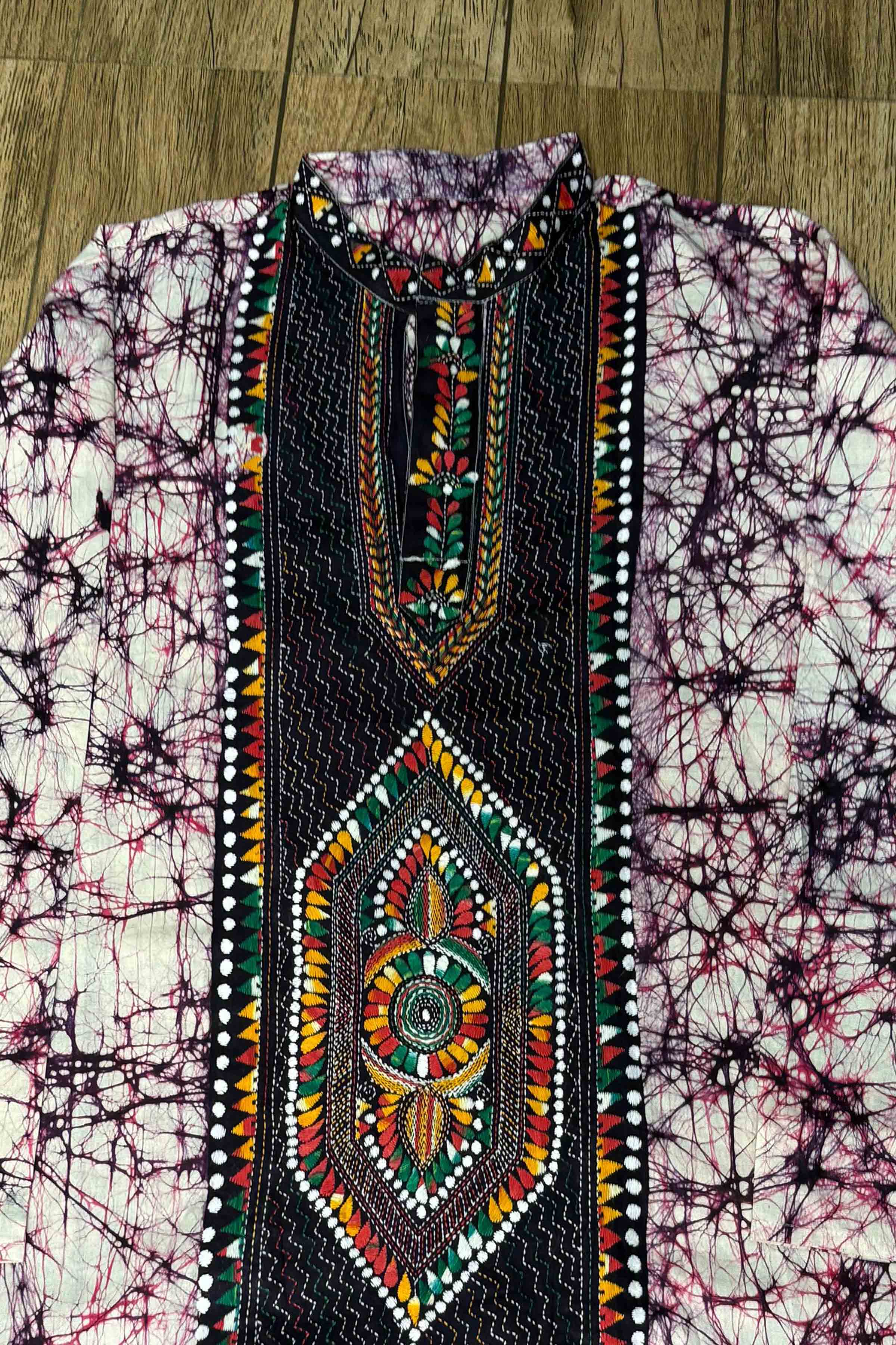 Crack Batik on Pure Cotton with Kantha Work (Hand Embroidery) Panjabi