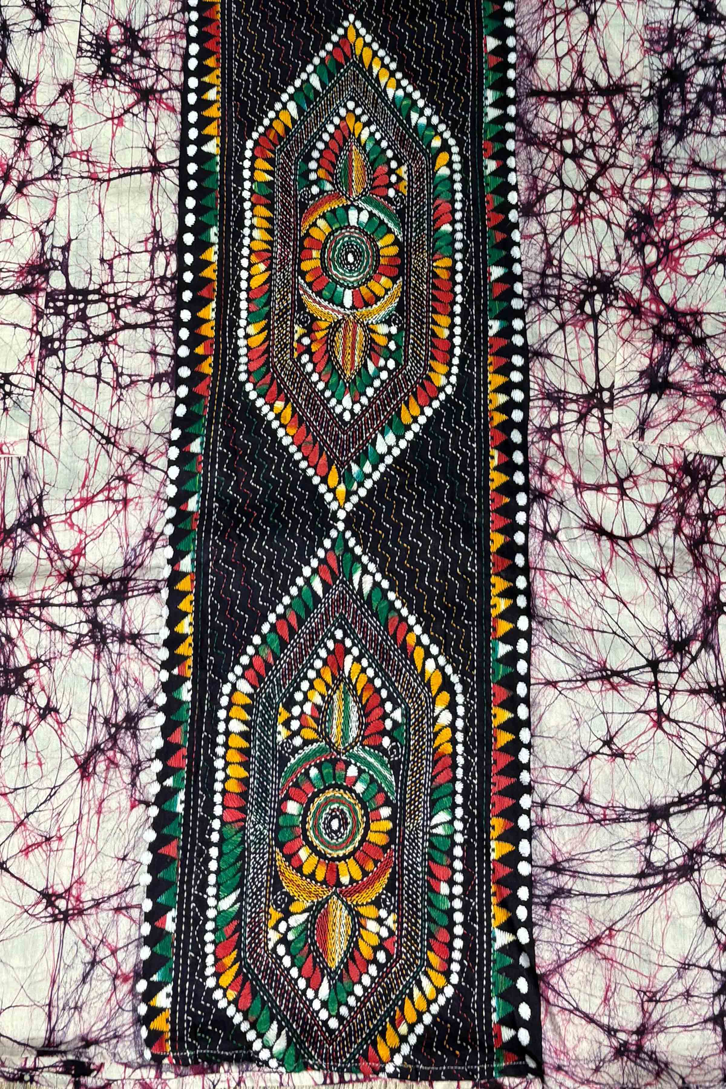 Crack Batik on Pure Cotton with Kantha Work (Hand Embroidery) Panjabi