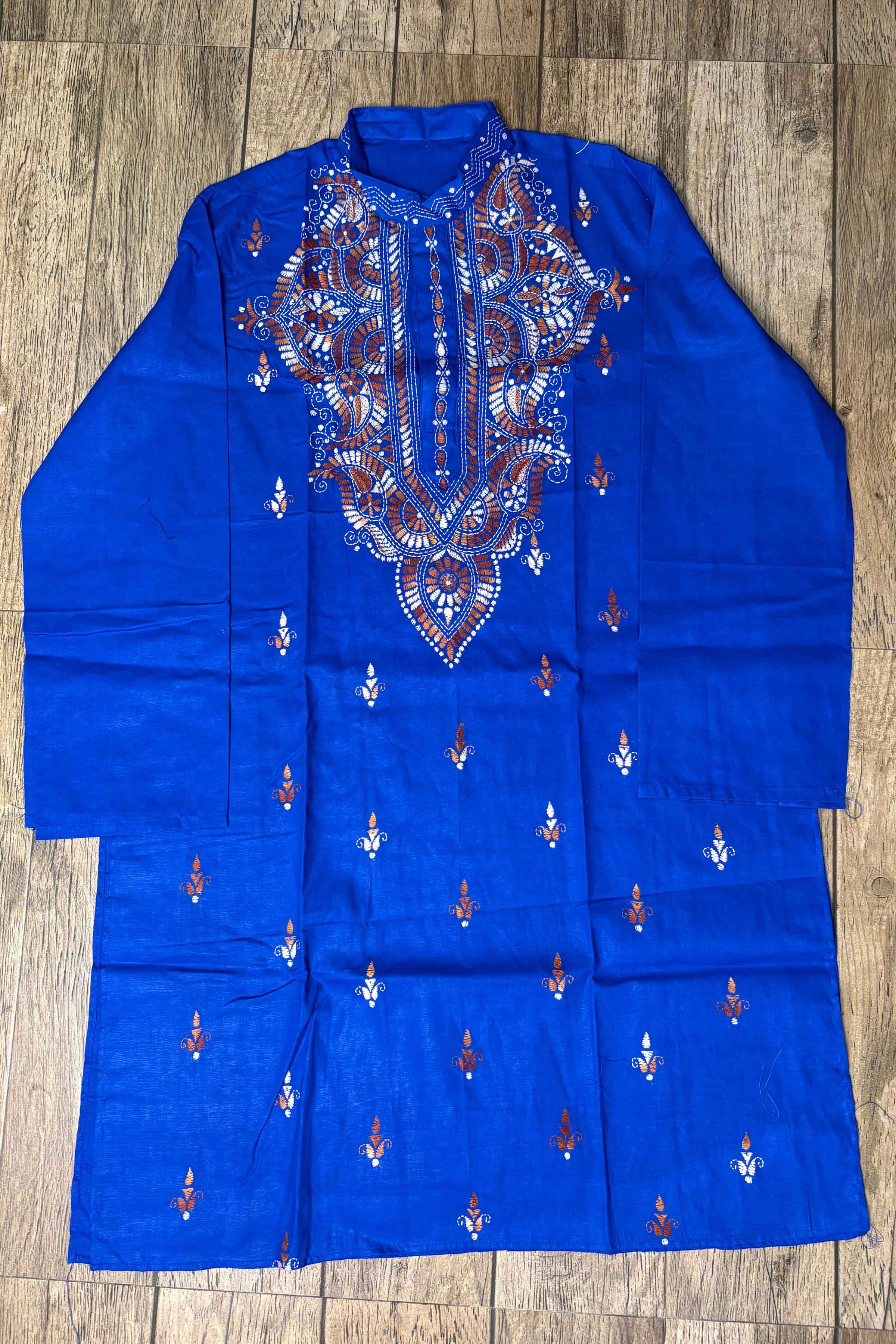 Blue Pure Cotton with Kantha Work (Hand Embroidery) Panjabi