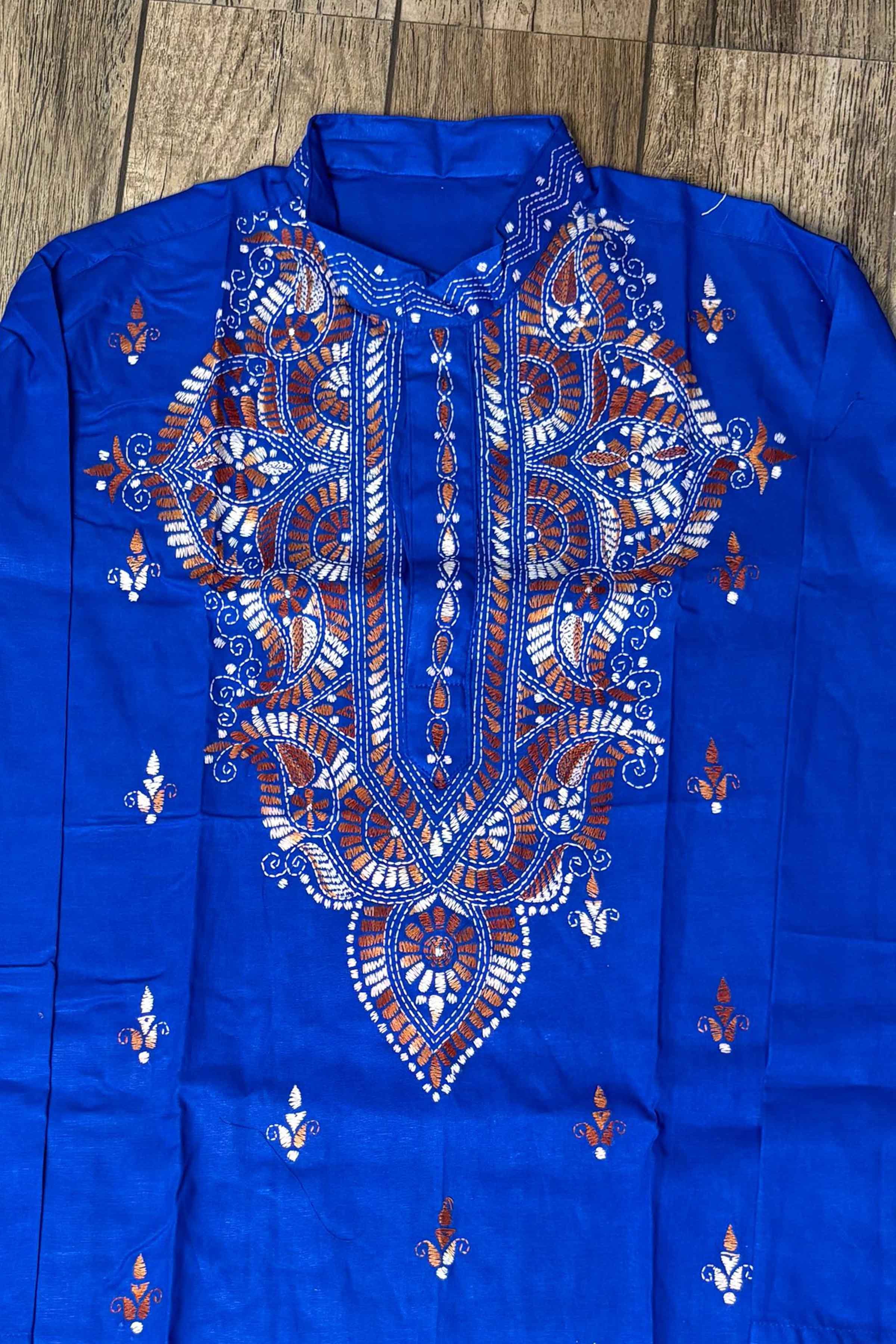 Blue Pure Cotton with Kantha Work (Hand Embroidery) Panjabi