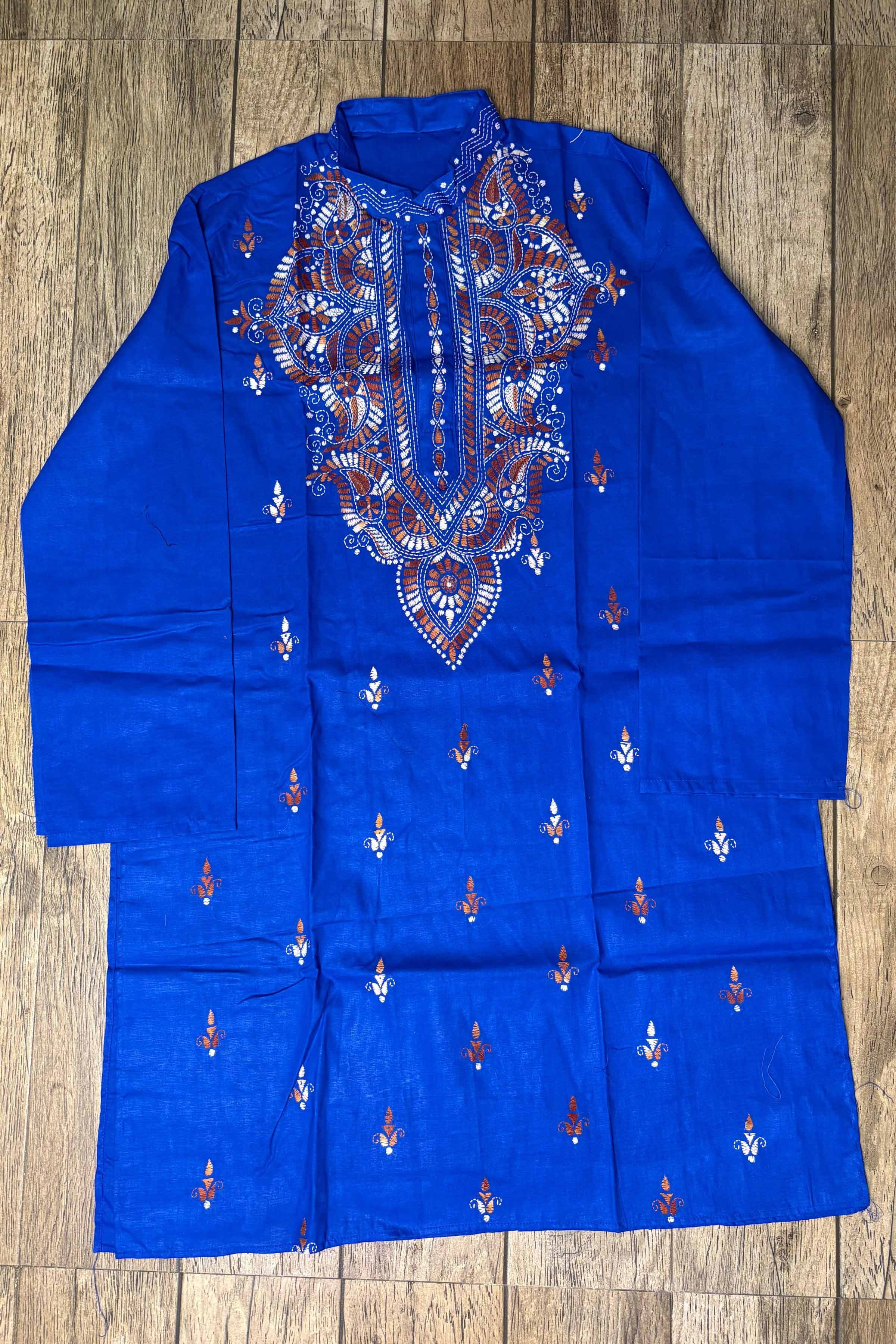 Blue Pure Cotton with Kantha Work (Hand Embroidery) Panjabi