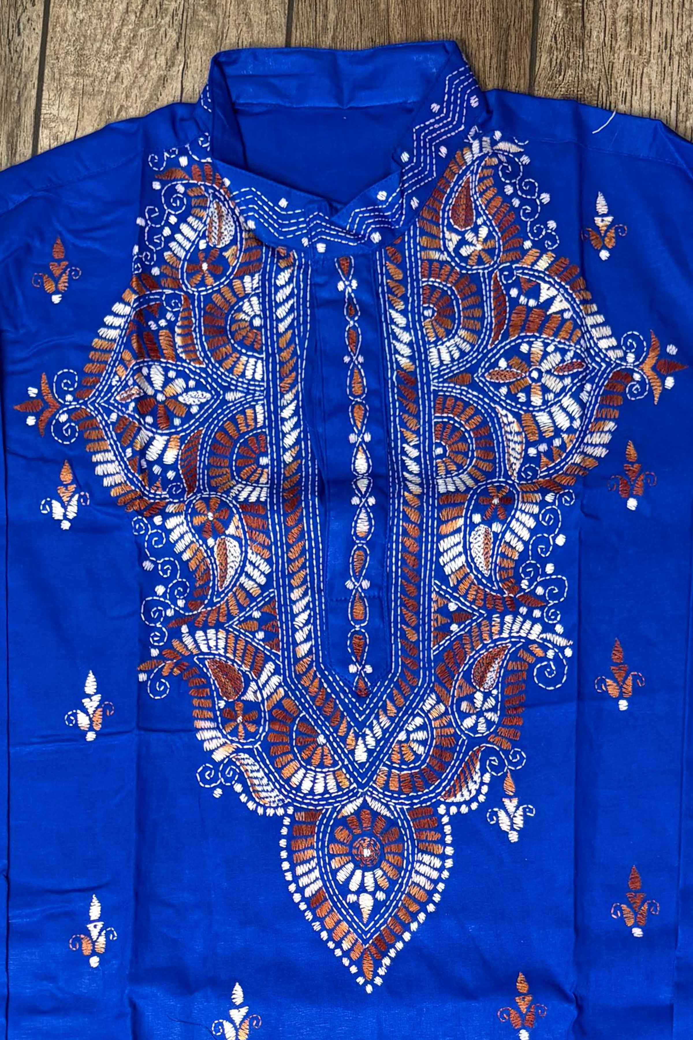 Blue Pure Cotton with Kantha Work (Hand Embroidery) Panjabi