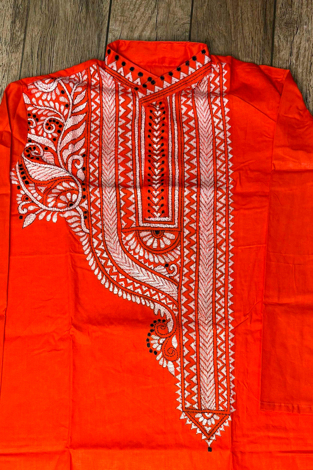 Red Pure Cotton with Kantha Work (Hand Embroidery) Panjabi