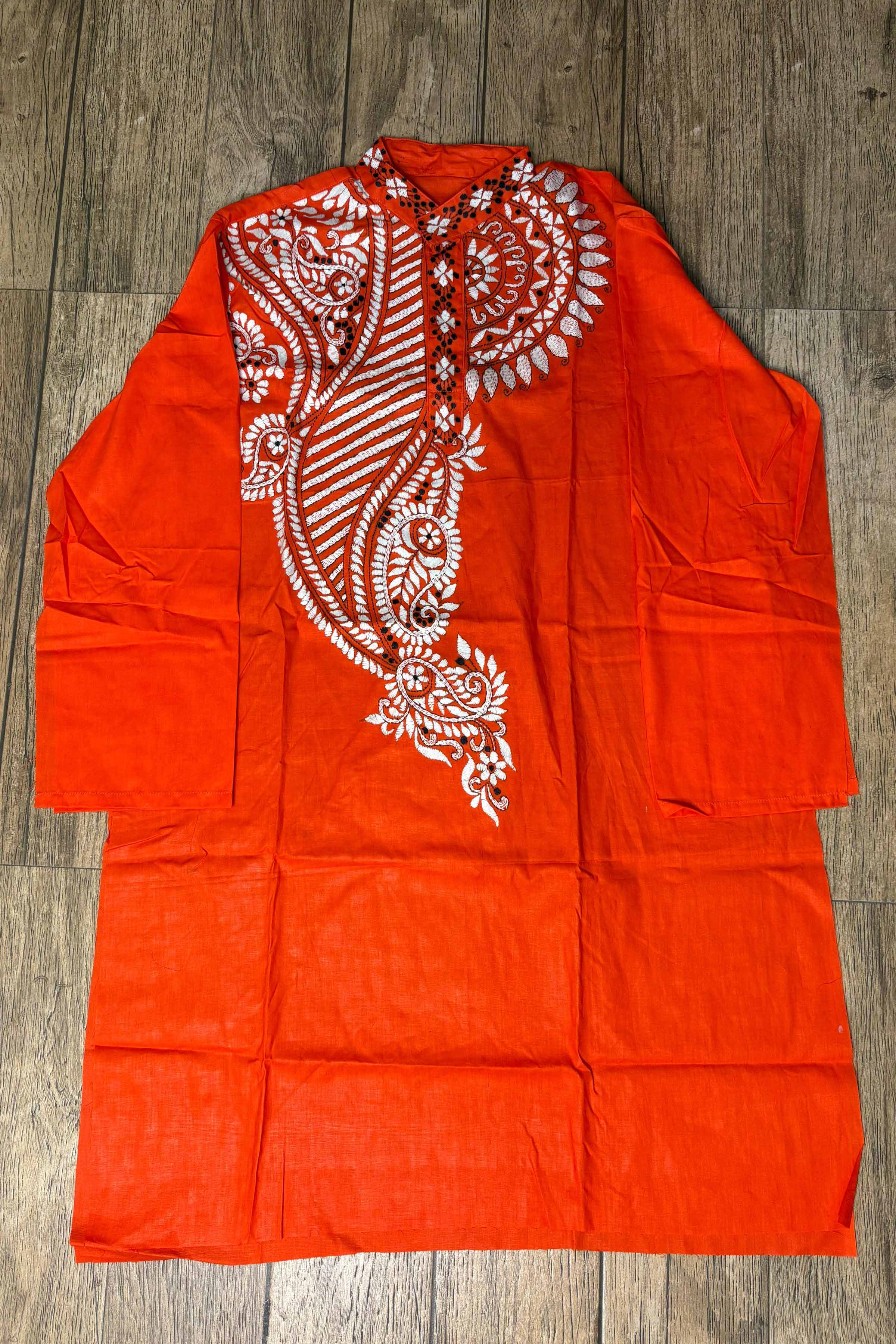 Red Pure Cotton with Kantha Work (Hand Embroidery) Panjabi