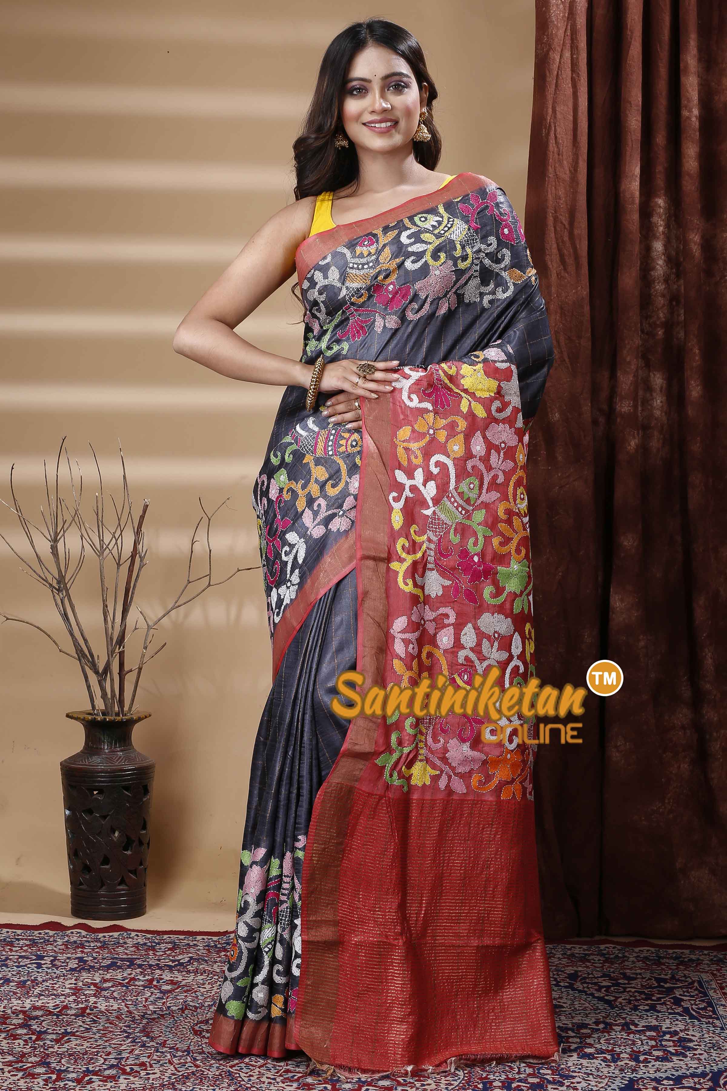 All Over Zari Tussar Silk Kantha Stitch Saree SN202310691