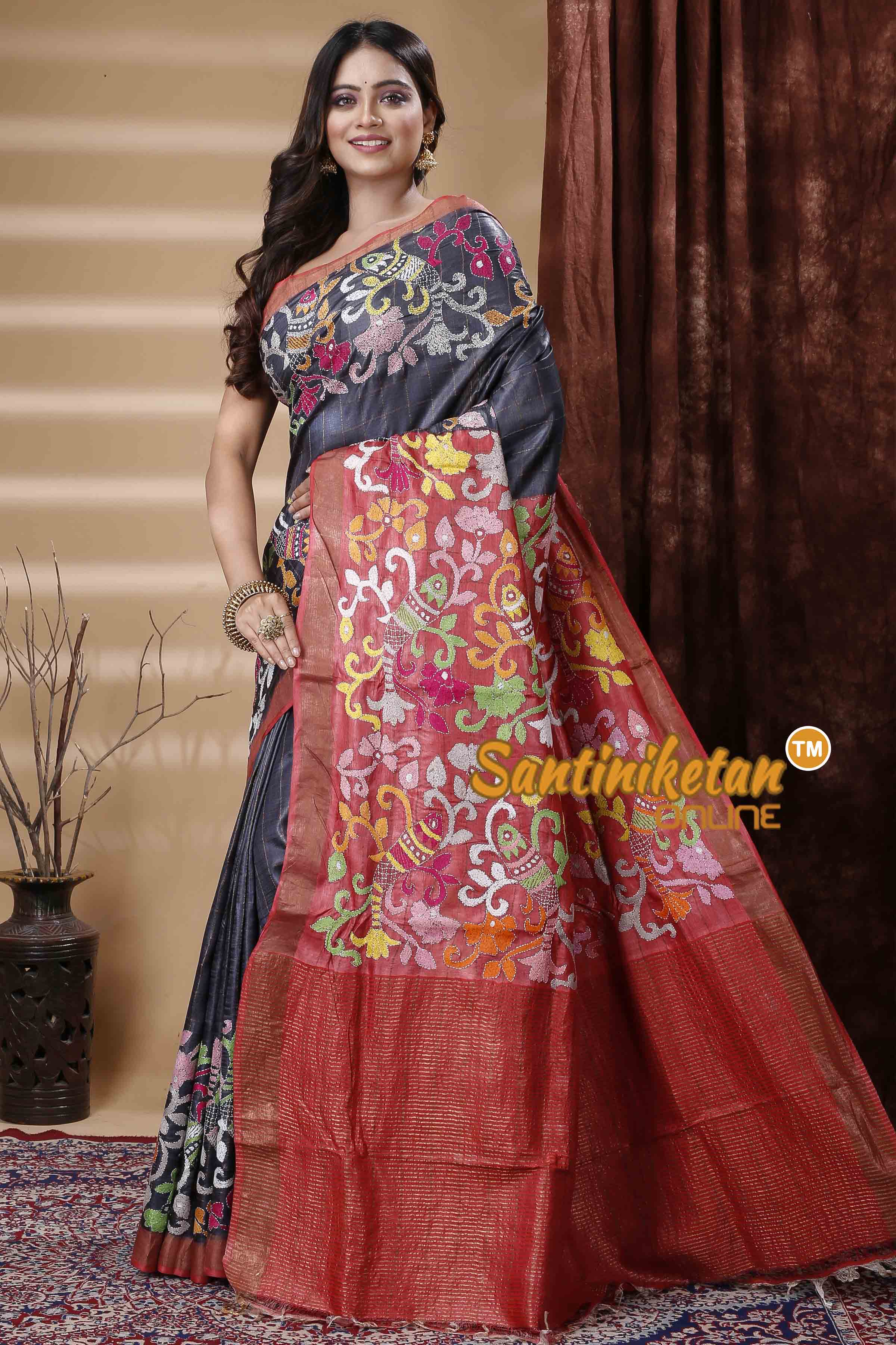 All Over Zari Tussar Silk Kantha Stitch Saree SN202310691