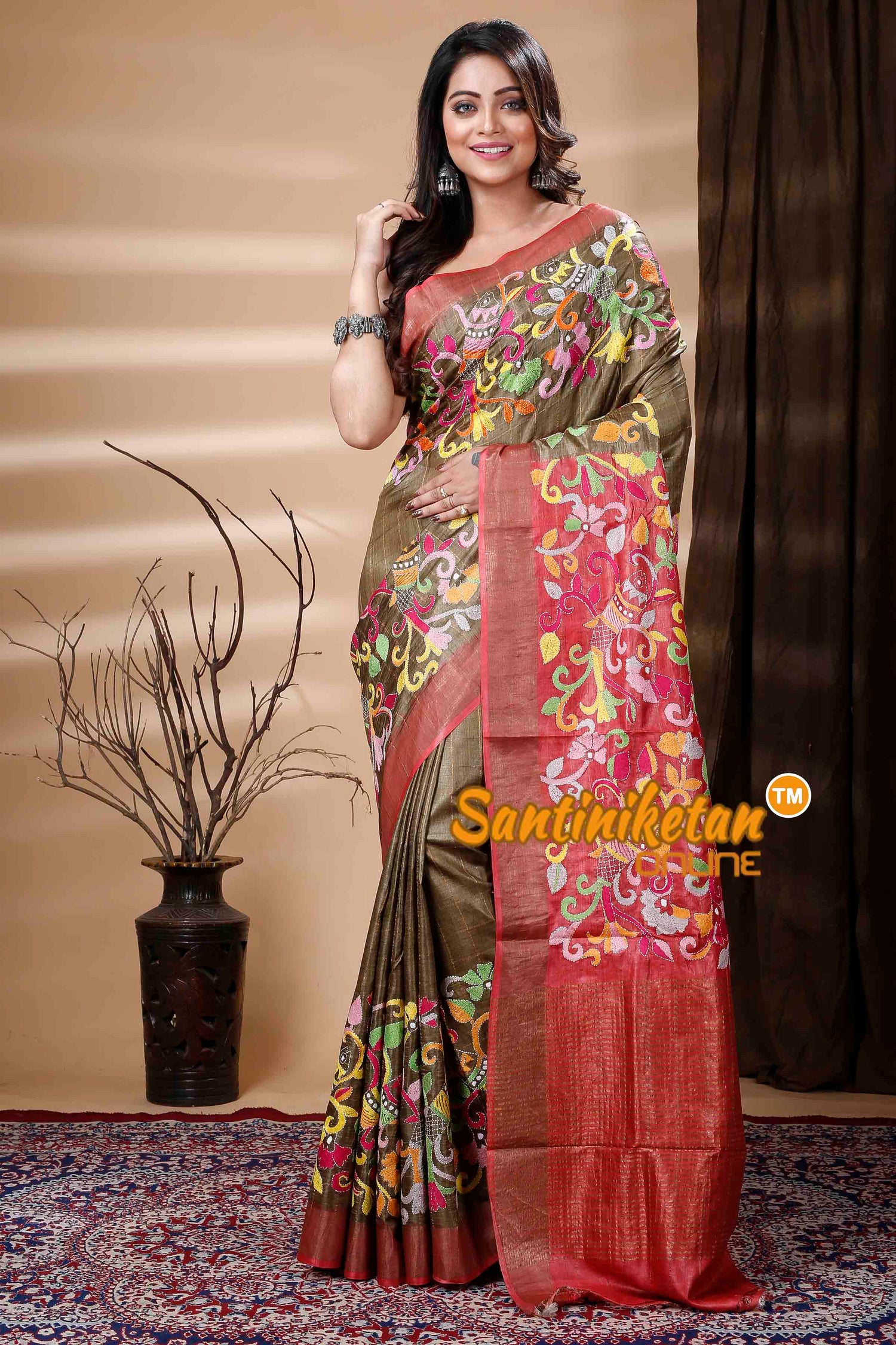 All Over Zari Tussar Silk Kantha Stitch Saree SN202310826