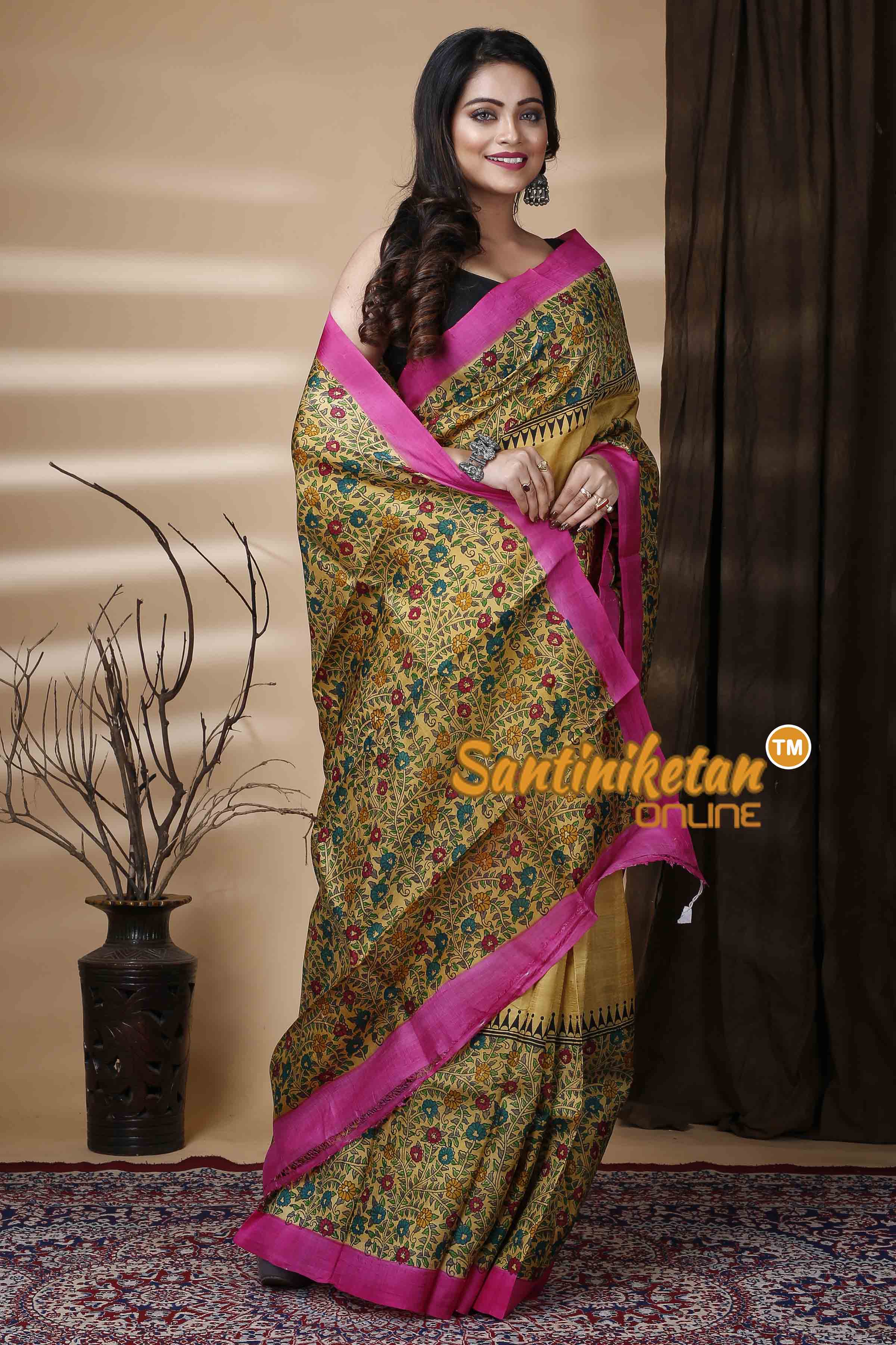 Hand Block On Murshidabad Silk SN202310831