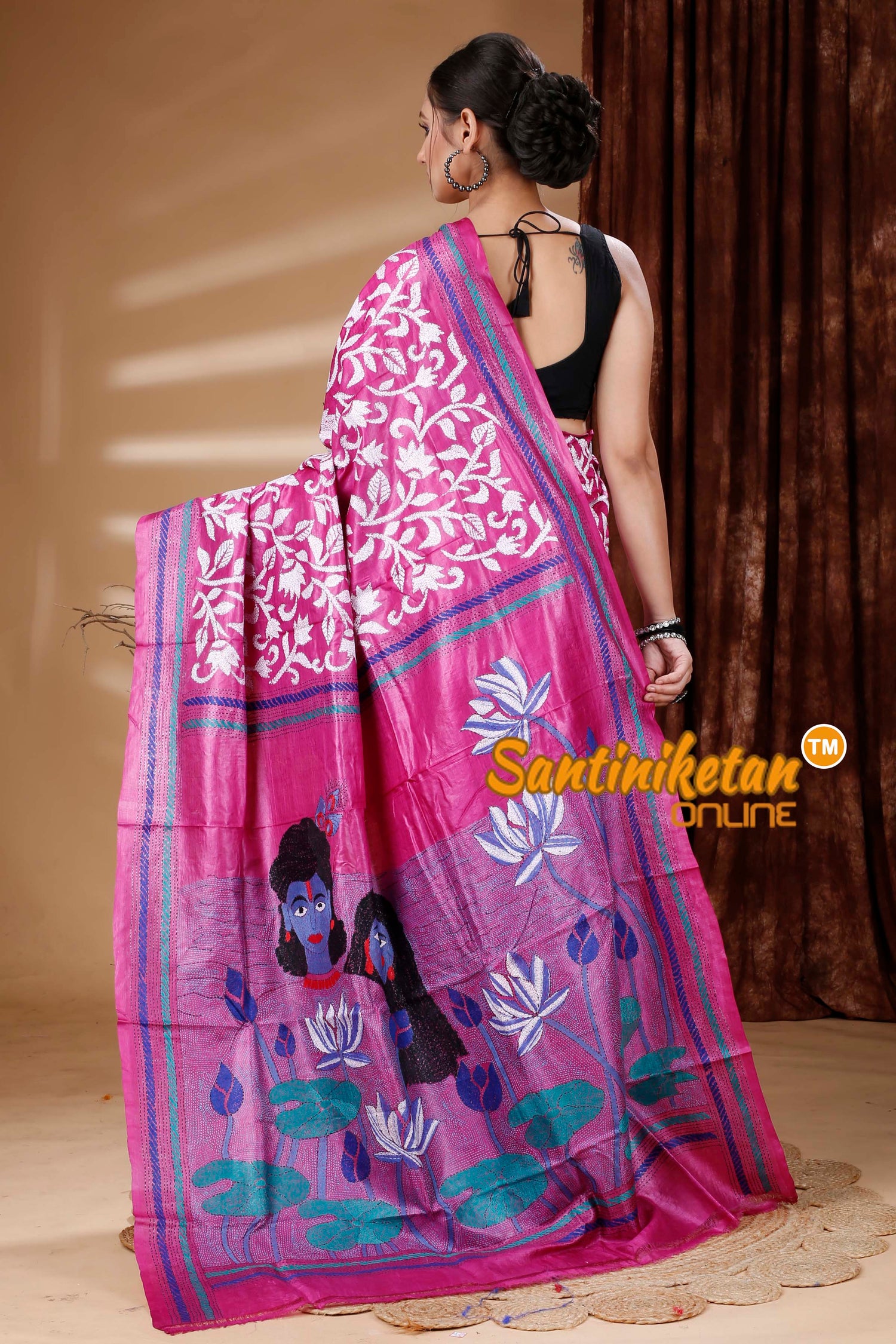 Dye Pure Tussar Silk Kantha Stitch Saree SN202313196